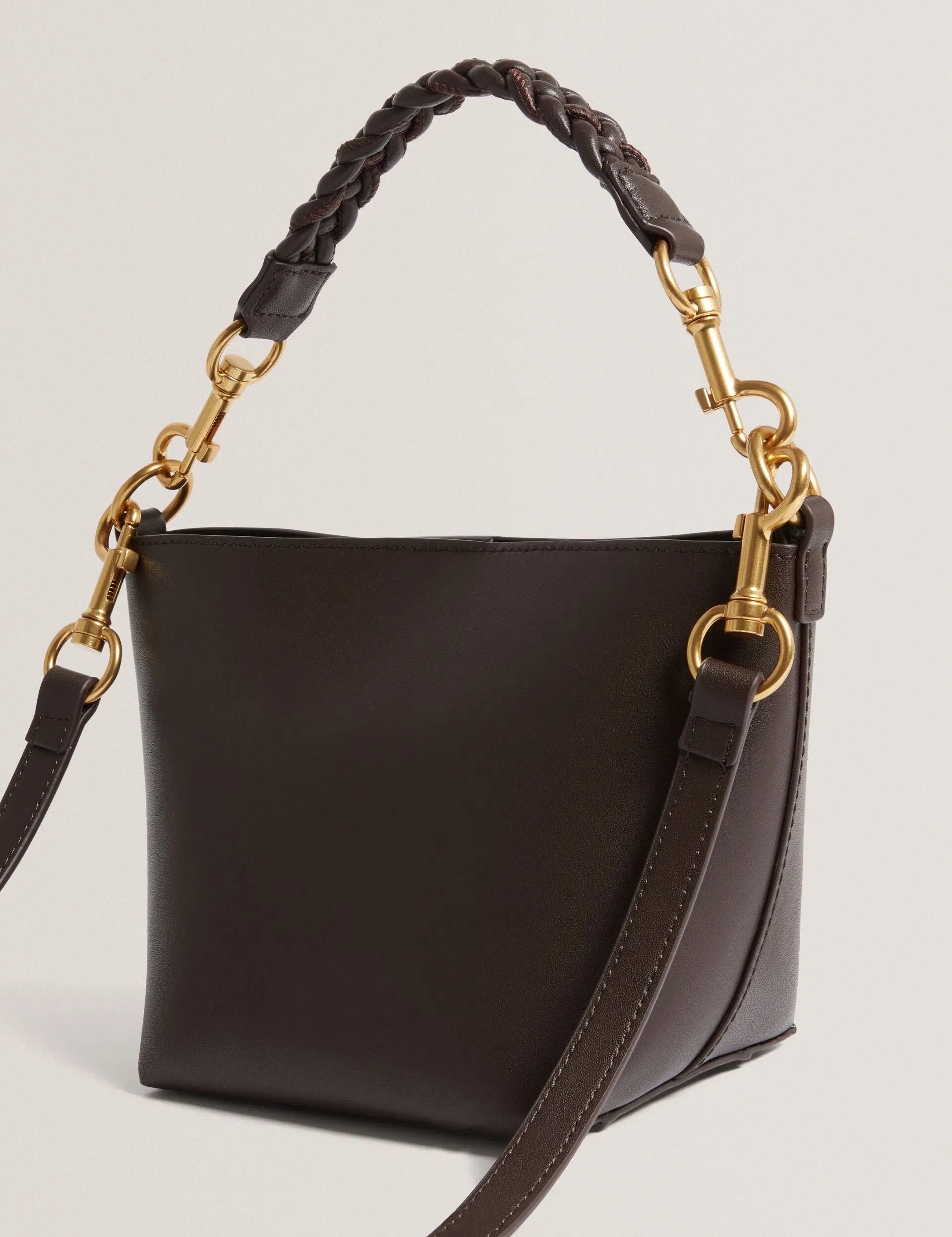 Ted Baker Wavely Plaited Handle Small Bucket Tote Bag Chocolate Women's