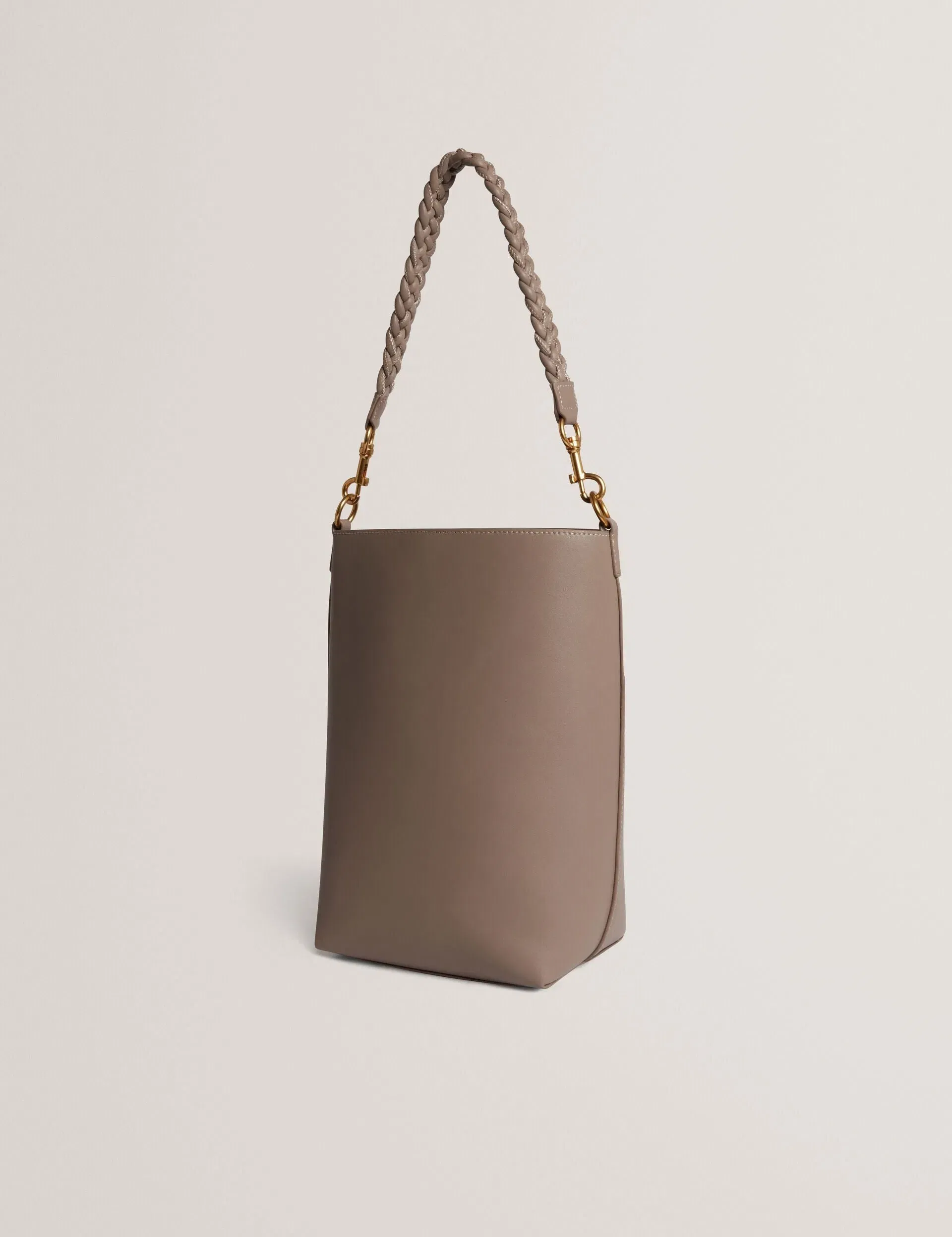 Ted Baker Wannda Plaited Handle Elongated Leather Bucket Bag Taupe Women's