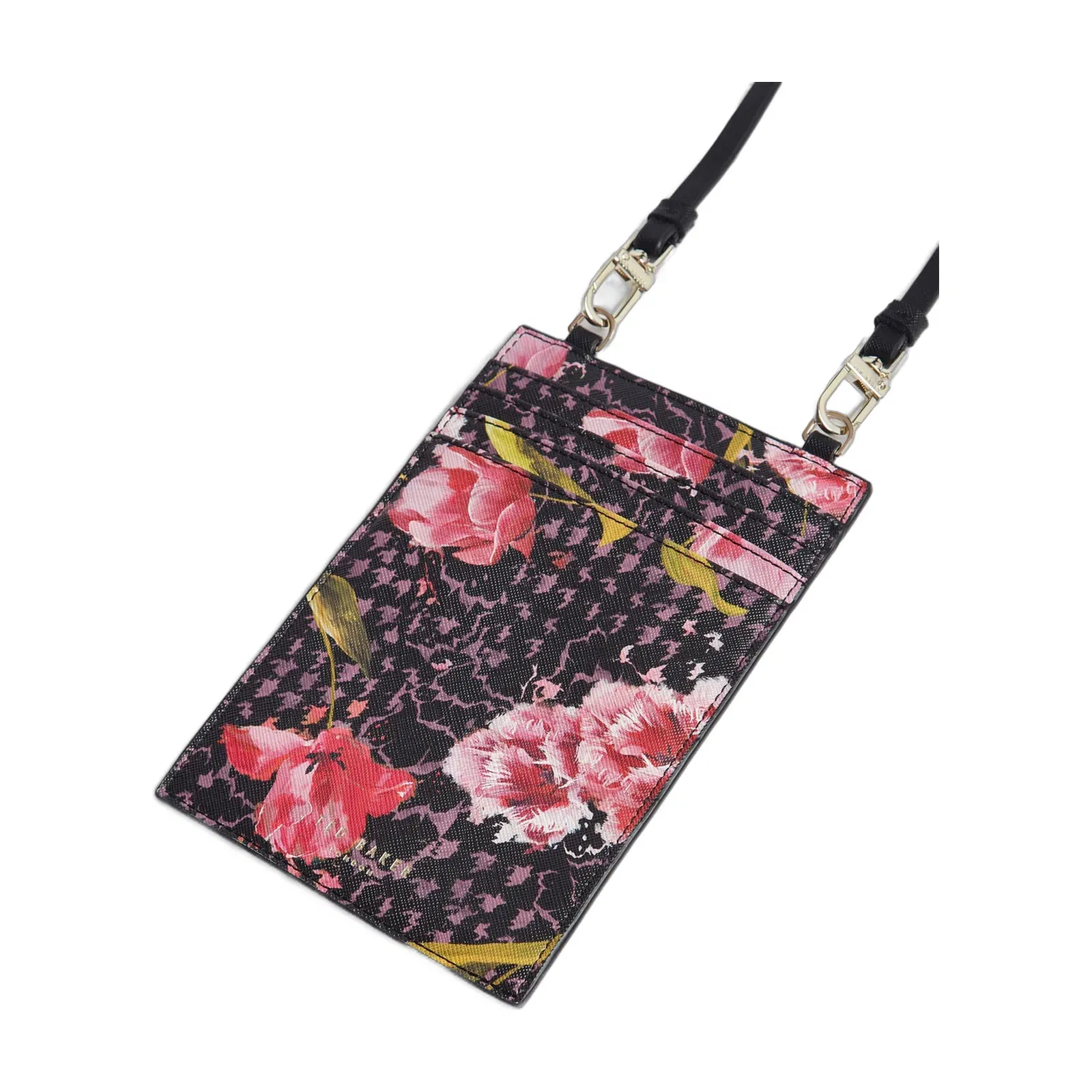 Ted Baker Tulsah Floral Print Phone Card Holder Lanyard Black Women's
