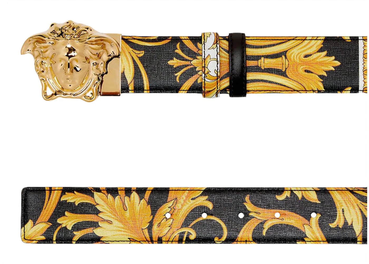 Versace Barocco Reversible Leather Belt Black/Yellow/Gold-tone
