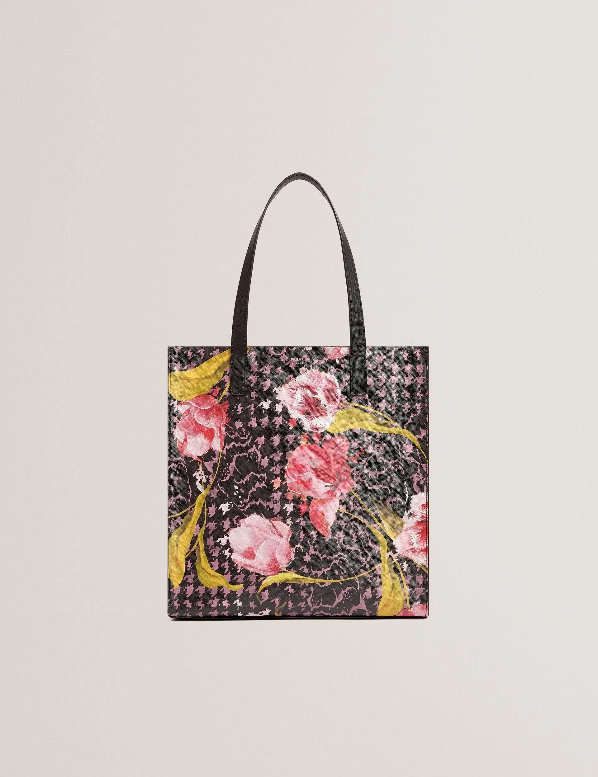 Ted Baker Tullsa Floral Check Print Large Icon Tote Bag Black Women's