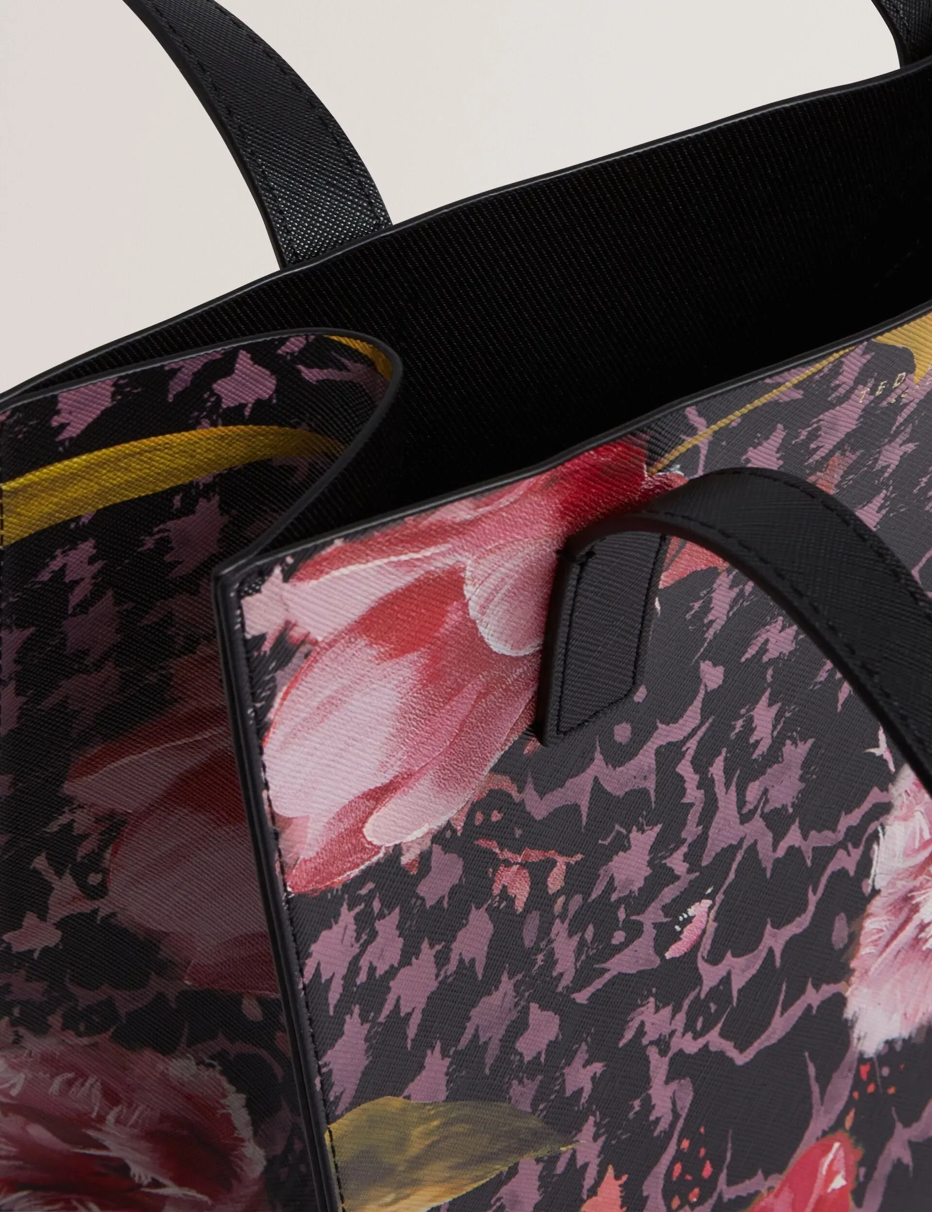 Ted Baker Tuliia Floral Check Pu Small Icon Tote Bag Black Women's