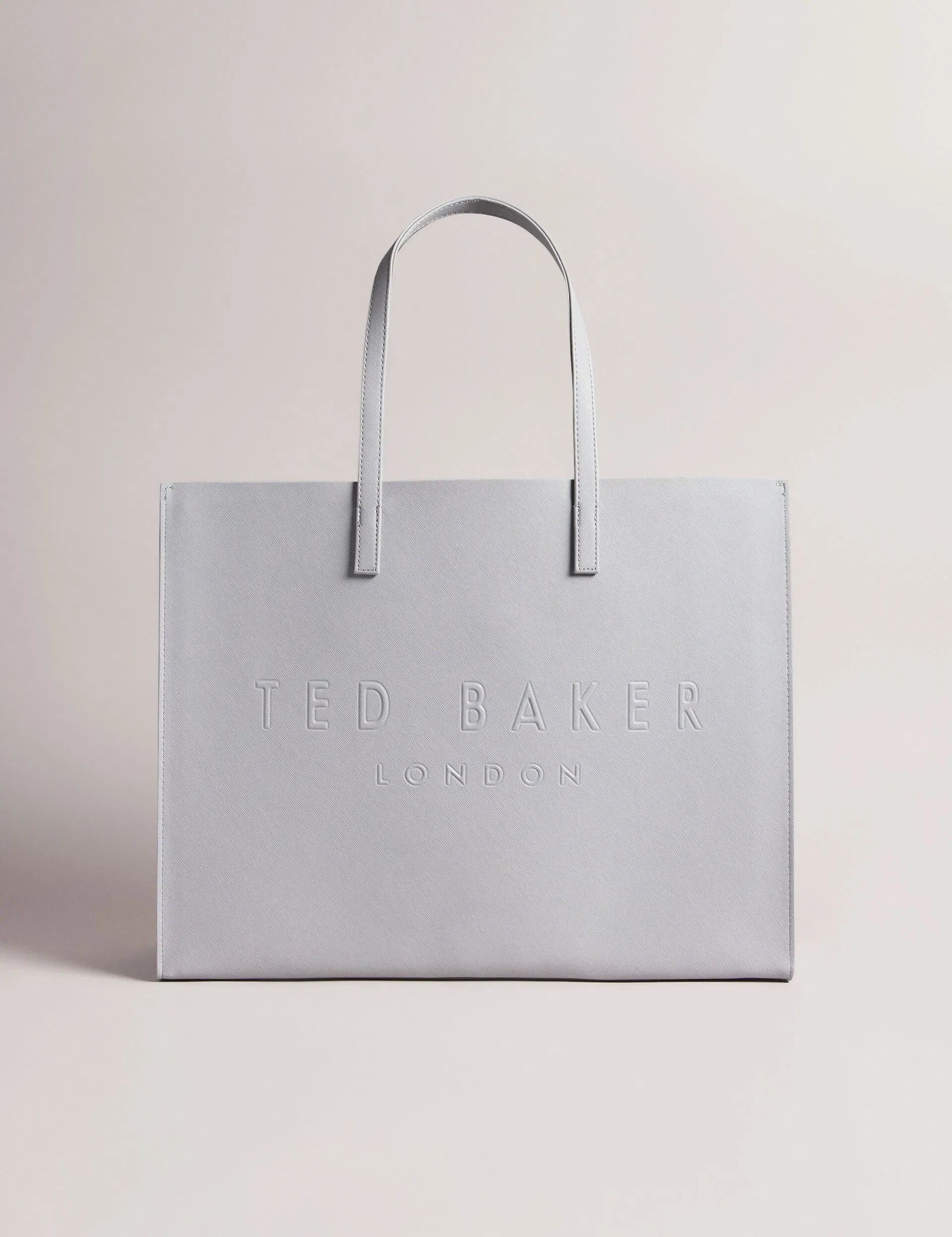 Ted Baker Sukicon Black Wide Textured Faux Leather Icon Tote Bag Light Grey Women's