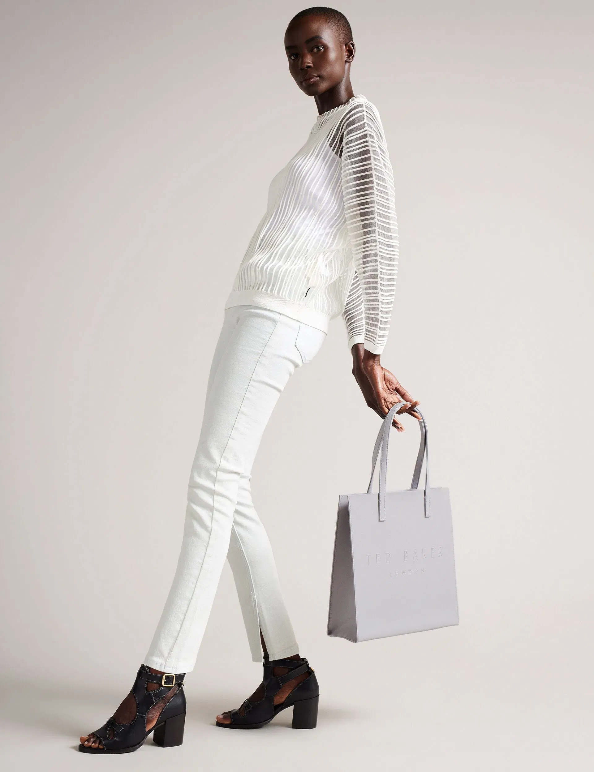 Ted Baker Soocon Crosshatch Faux Leather Icon Tote Bag Light Grey Women's