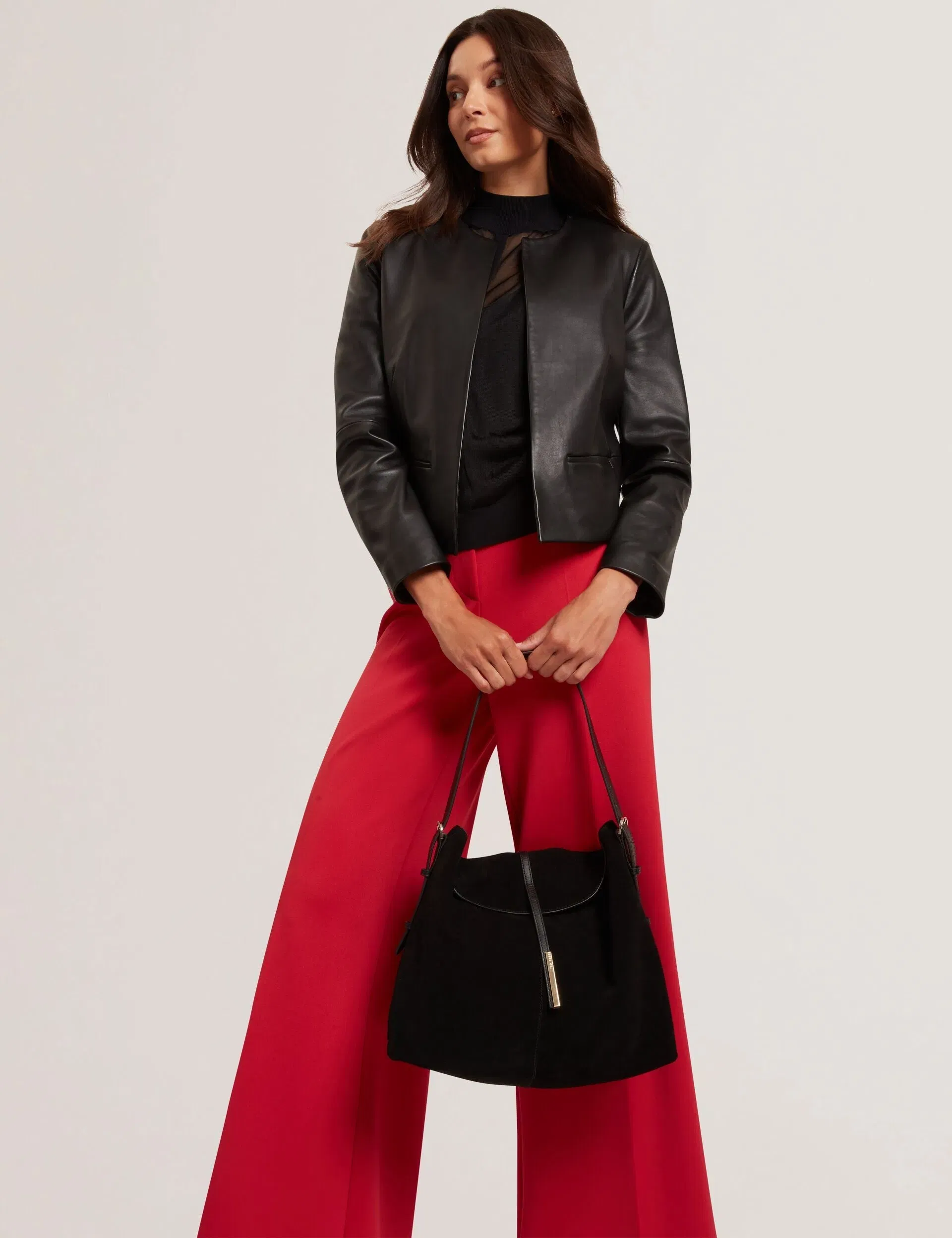 Ted Baker Slloane Suede Leather Slouchy Shoulder Bag In Black Women's