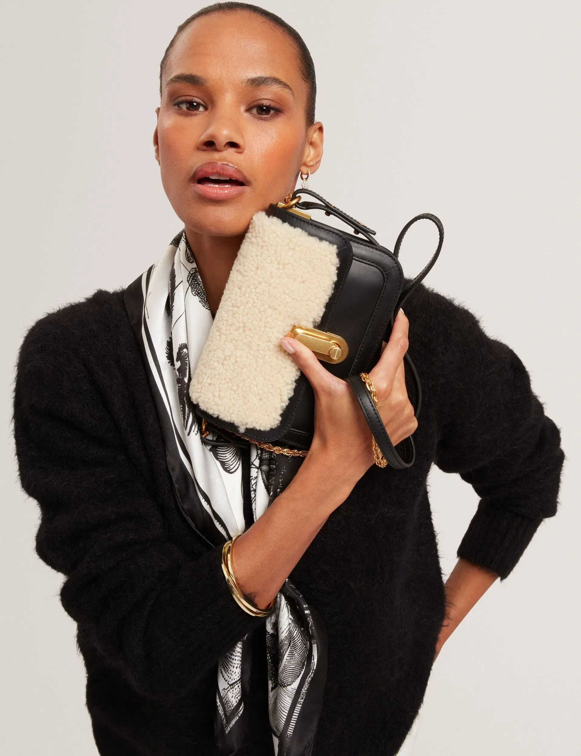 Ted Baker Sherlin Shearling Leather Twist Lock Crossbody Bag Black Women's