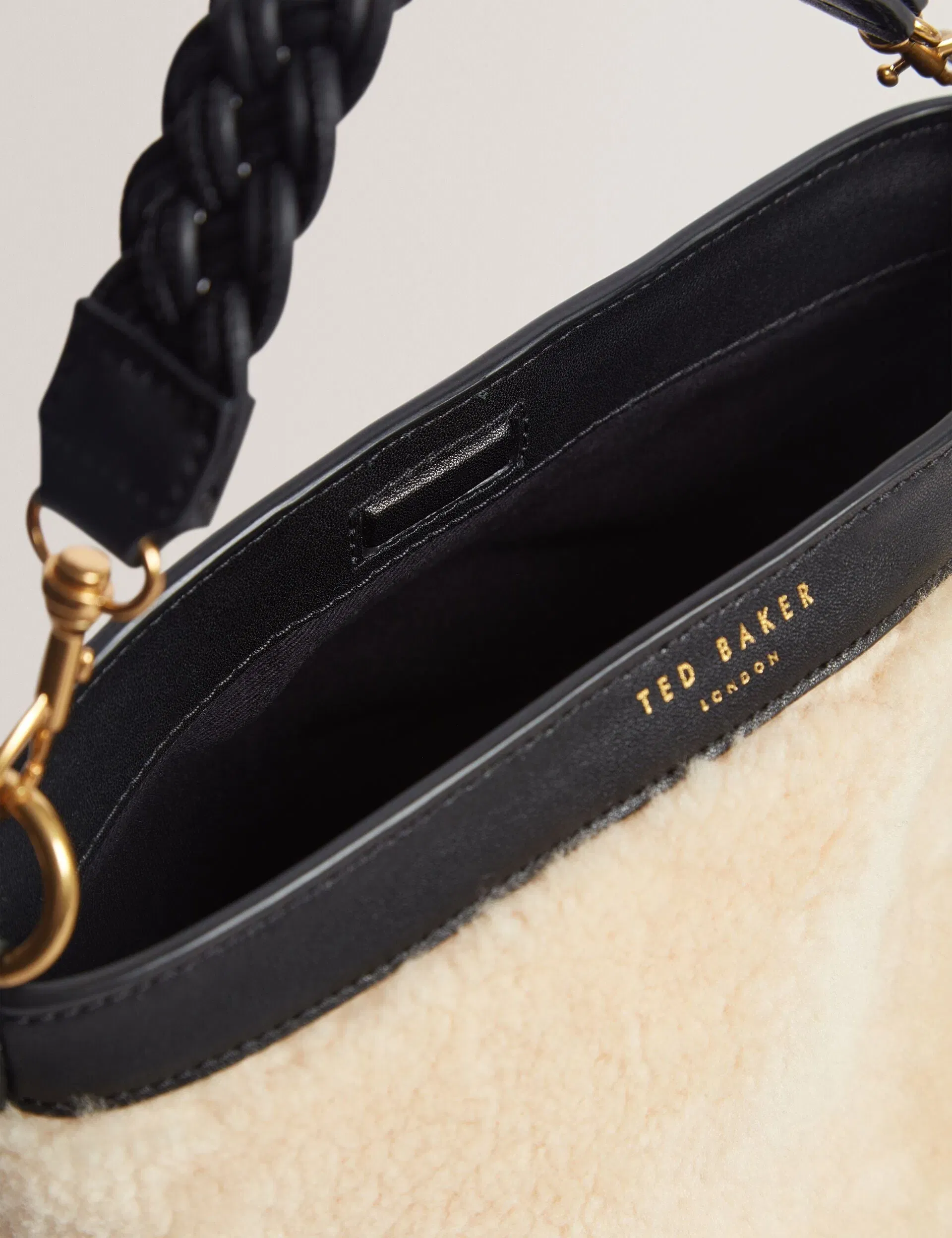 Ted Baker Sherbaa Shearling Plaited Handle Small Bucket Bag Black Women's