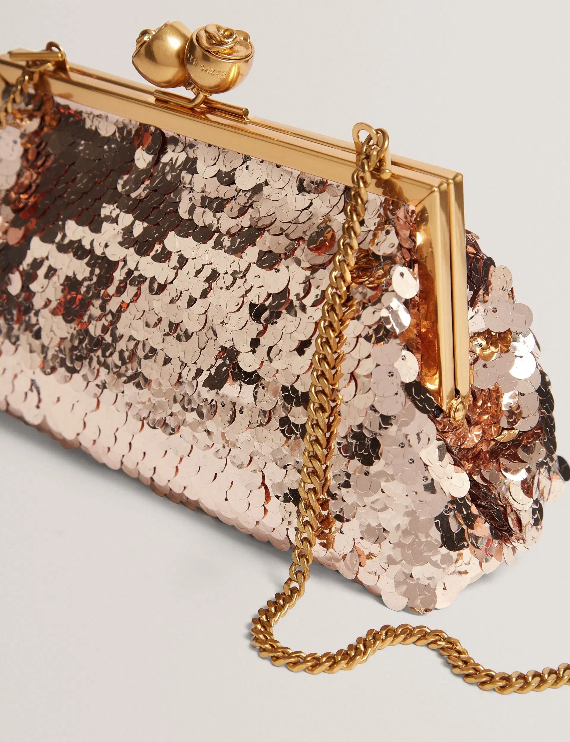 Ted Baker Sequinz Sequin Rose Clasp Clutch Bag Rose Gold Women's
