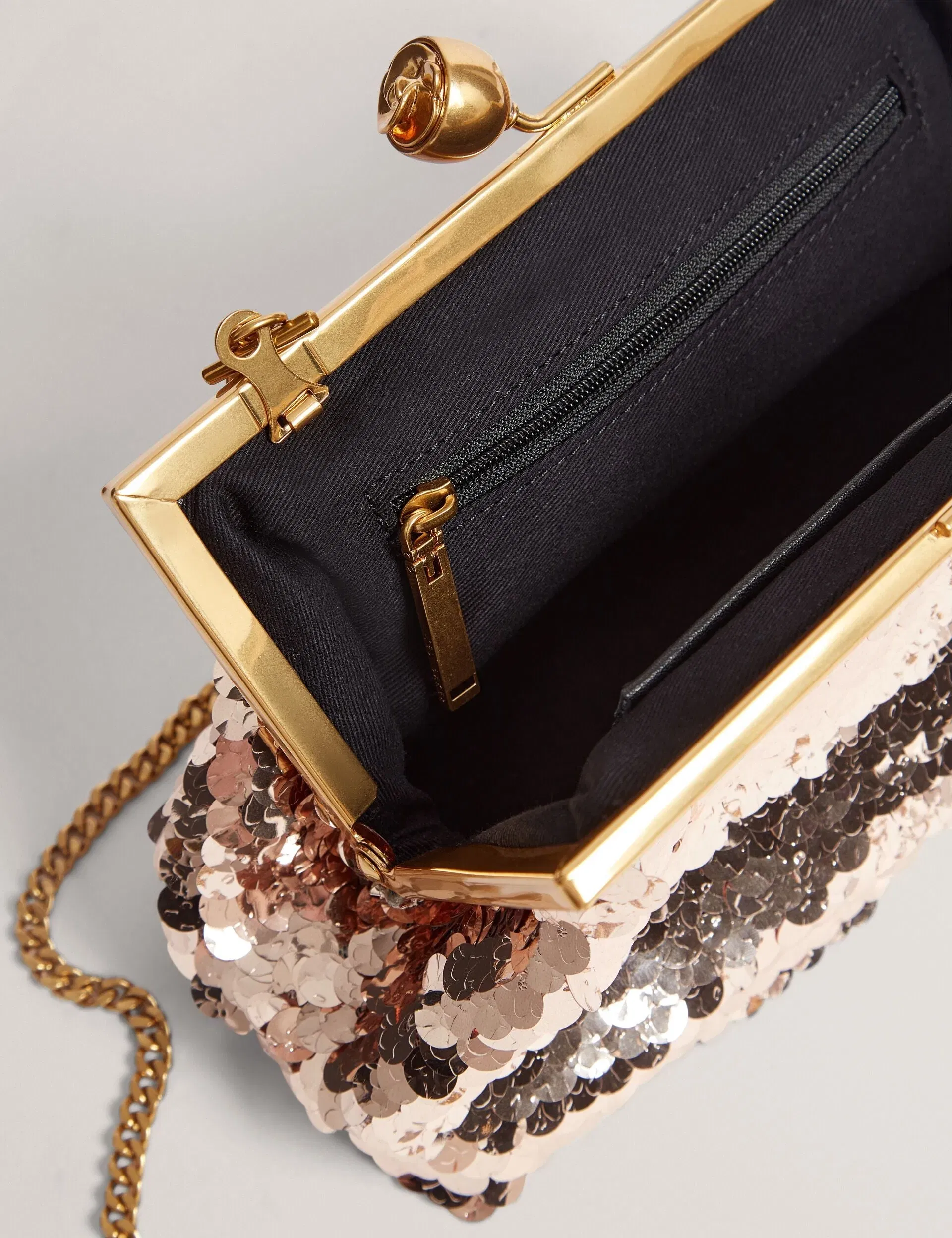 Ted Baker Sequinz Sequin Rose Clasp Clutch Bag Rose Gold Women's