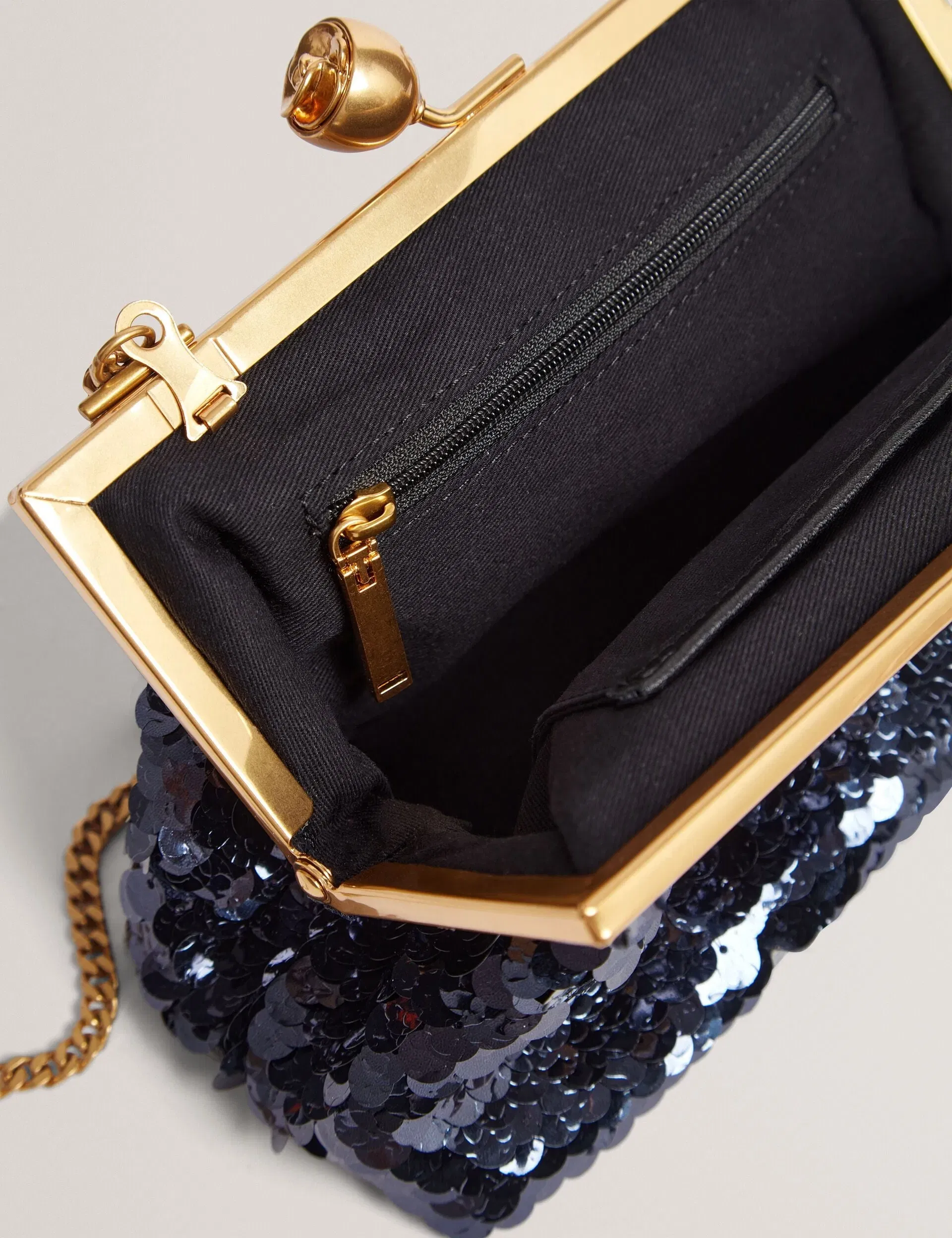 Ted Baker Sequinz Sequin Rose Clasp Clutch Bag Navy Women's