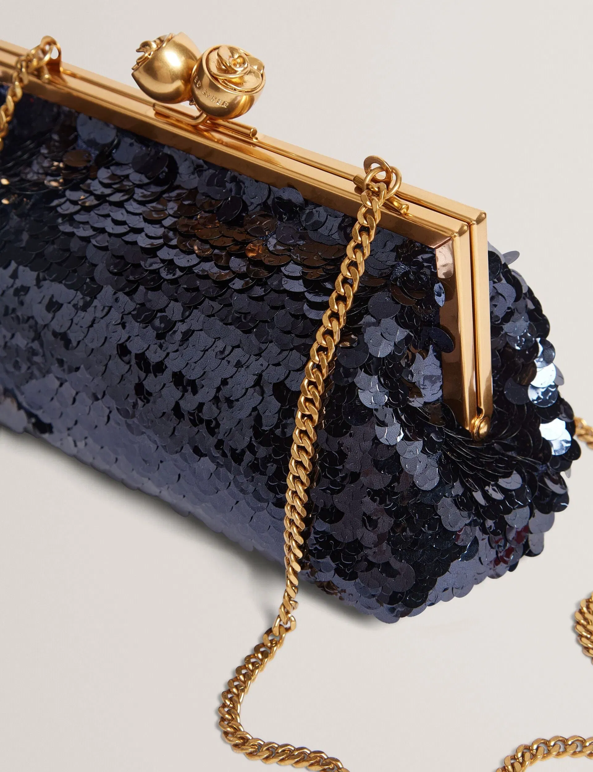 Ted Baker Sequinz Sequin Rose Clasp Clutch Bag Navy Women's