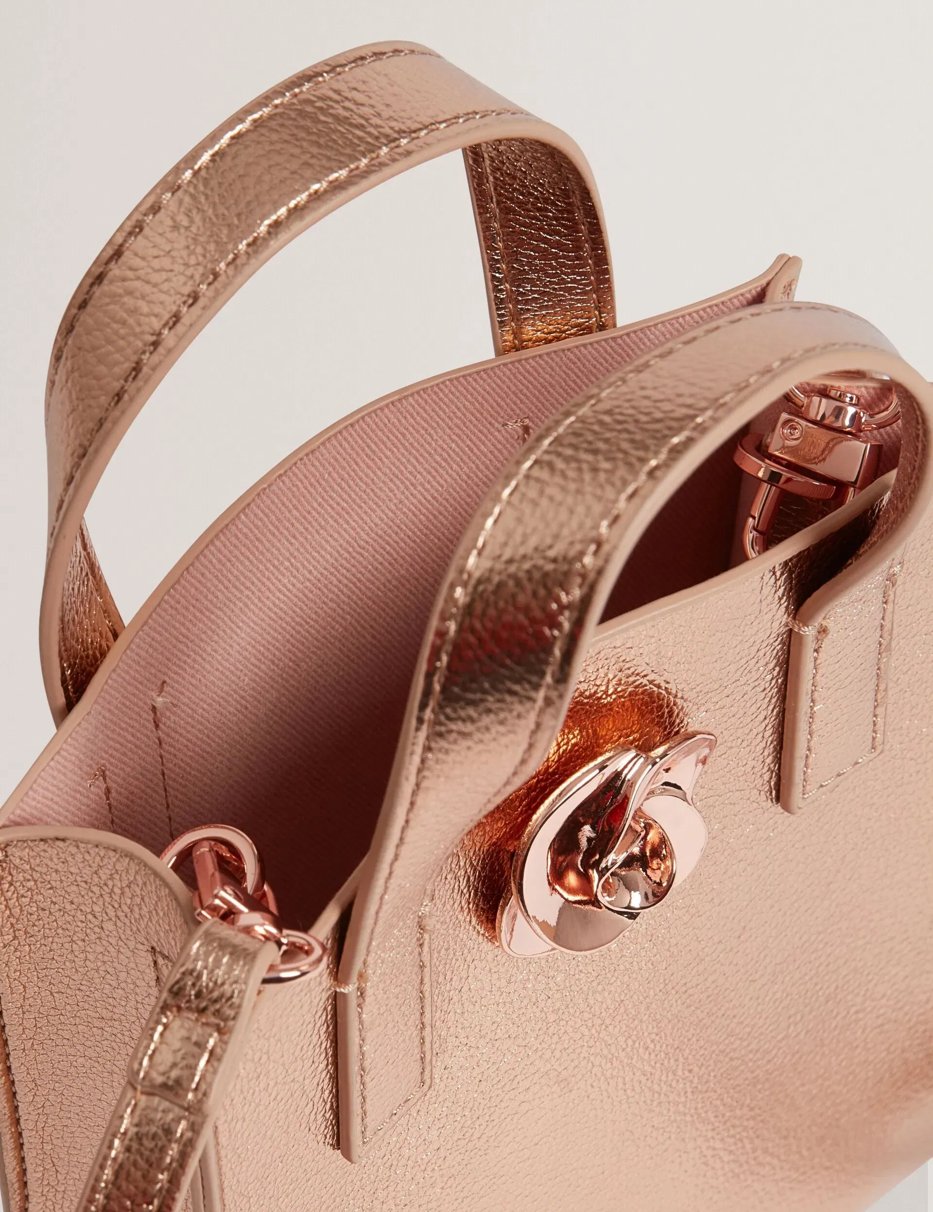 Ted Baker Rosari Metallic Rose Detail Mini Icon Tote Bag Rose Gold Women's