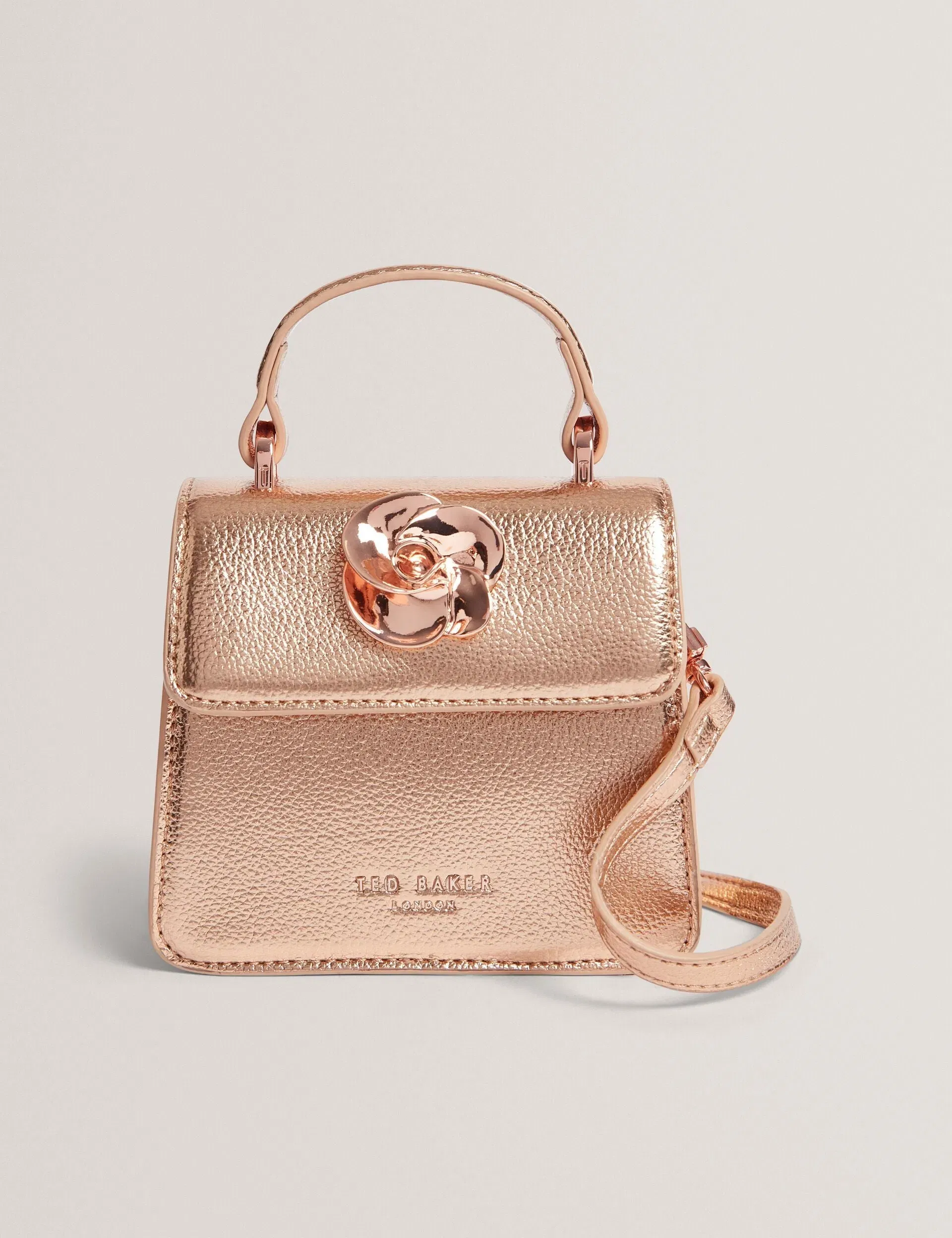 Ted Baker Rosami Metallic Rose Detail Mini Top Handle Bag Rose Gold Women's