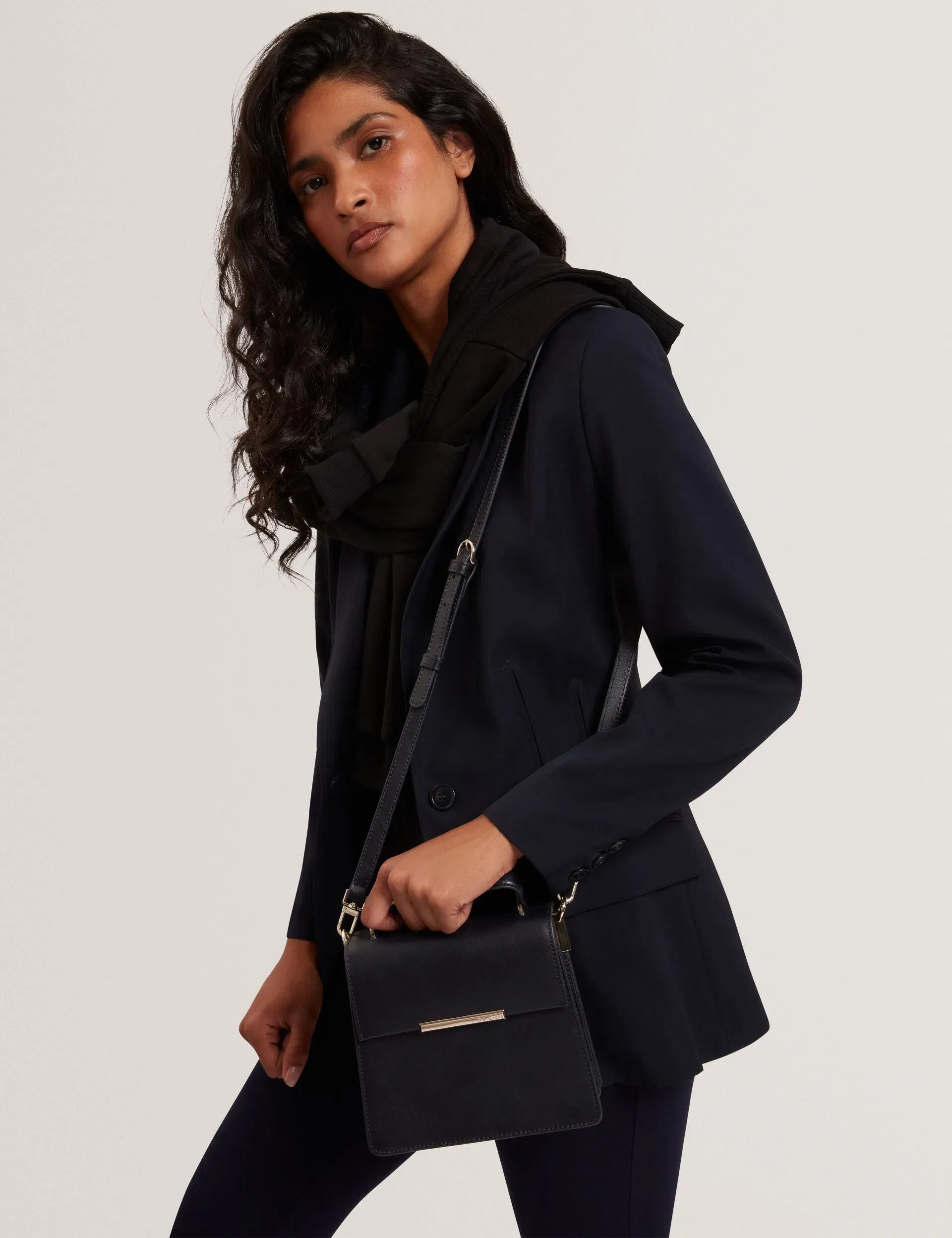 Ted Baker Reylynn Bar Detail Leather Top Handle Bag Navy Women's