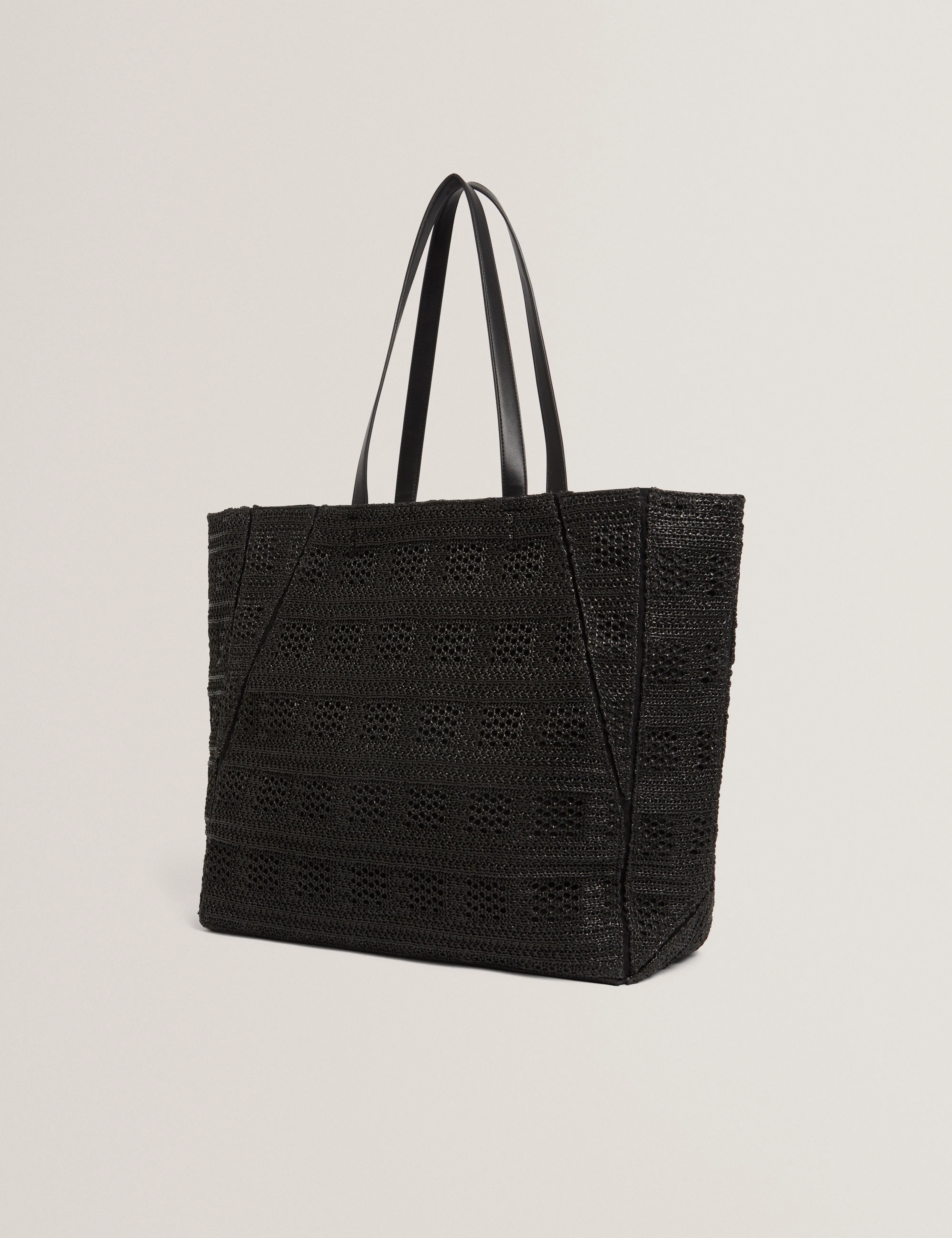 Ted Baker Periiee Woven Straw Large Folding Shopper Bag Black Women's