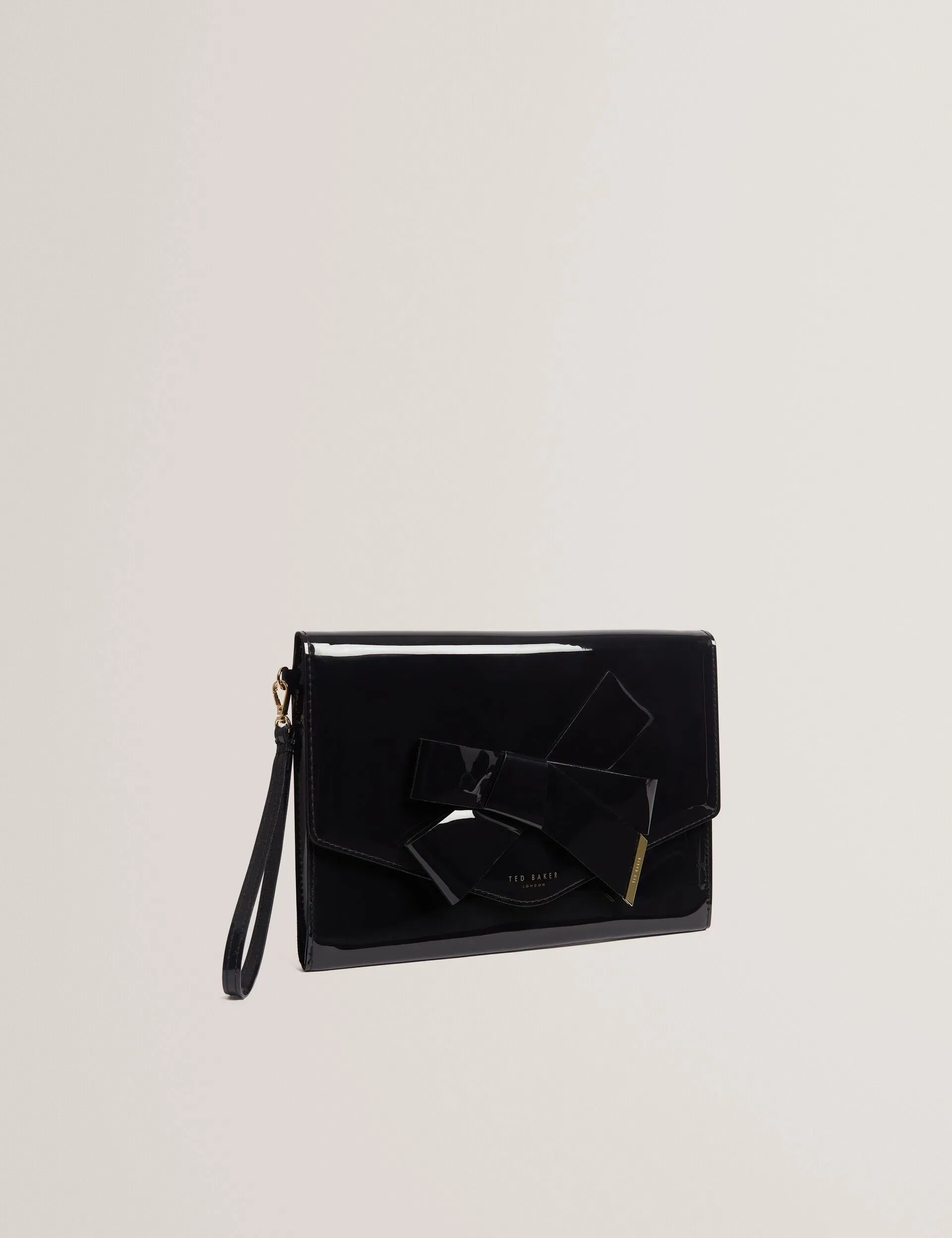 Ted Baker Nikkey Knot Bow Vinyl Envelope Clutch Bag Black Women's