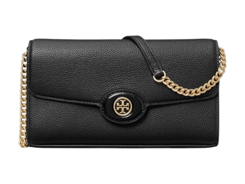 Tory Burch Robinson Pebbled Chain Wallet Black