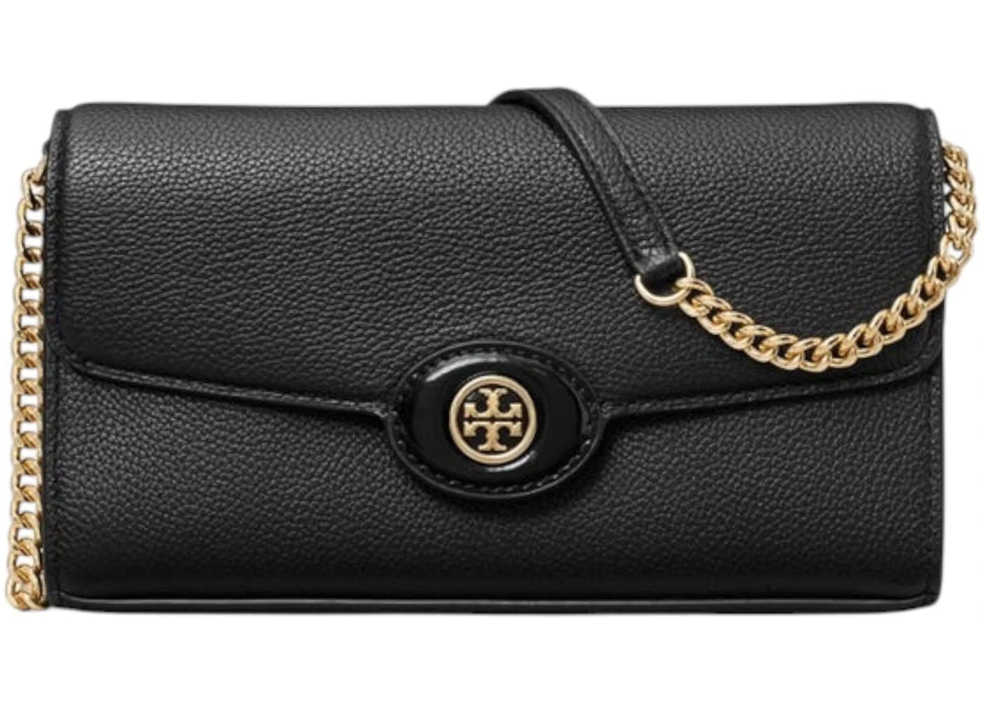 Tory Burch Robinson Pebbled Chain Wallet Black