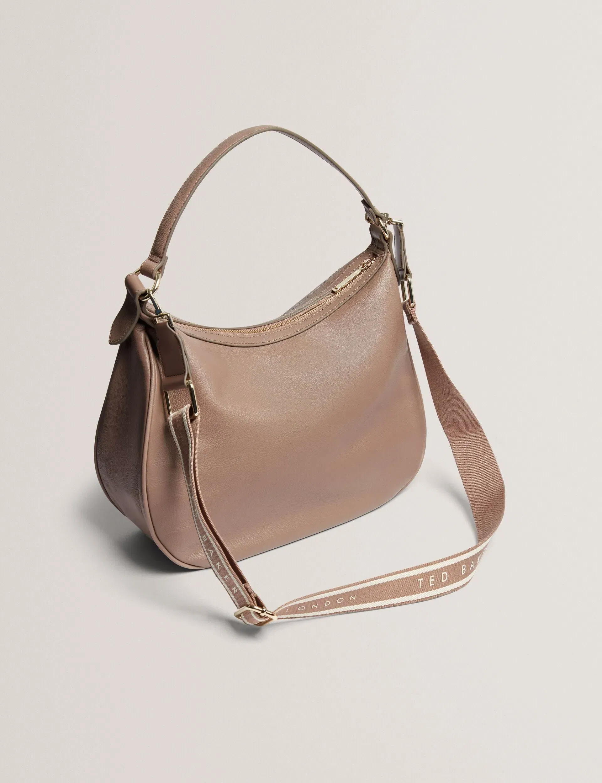 Ted Baker Lyshia Webbing Strap Large Leather Hobo Bag Taupe Women's