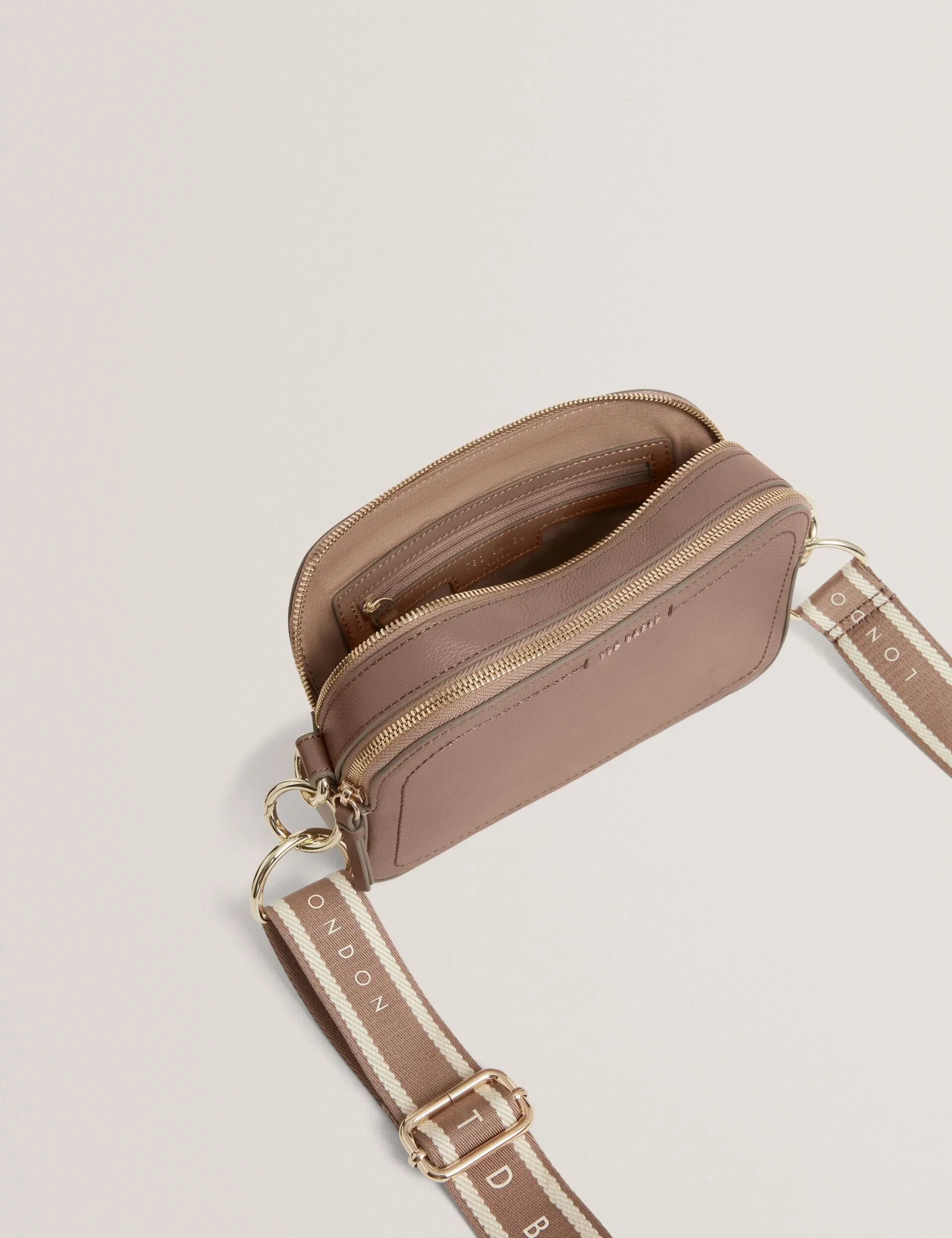 Ted Baker Luceele Logo Webbing Leather Crossbody Camera Bag Taupe Women's