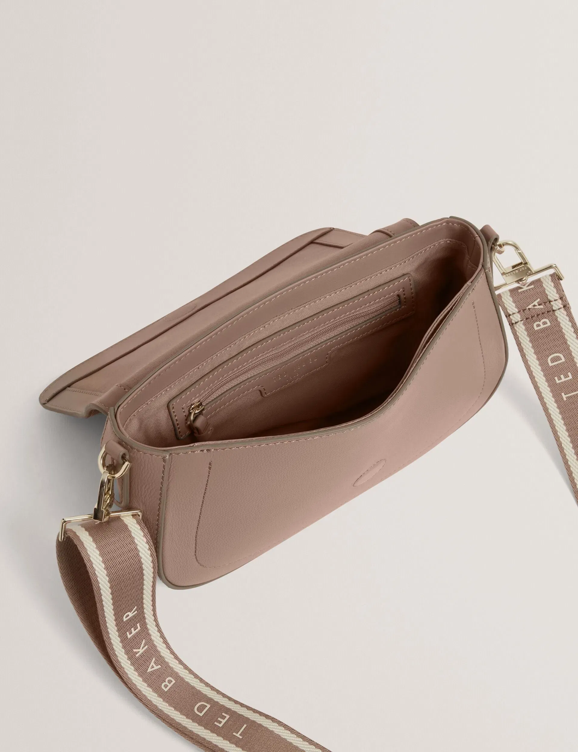 Ted Baker Louiize Webbing Leather Baguette Crossbody Bag Taupe Women's