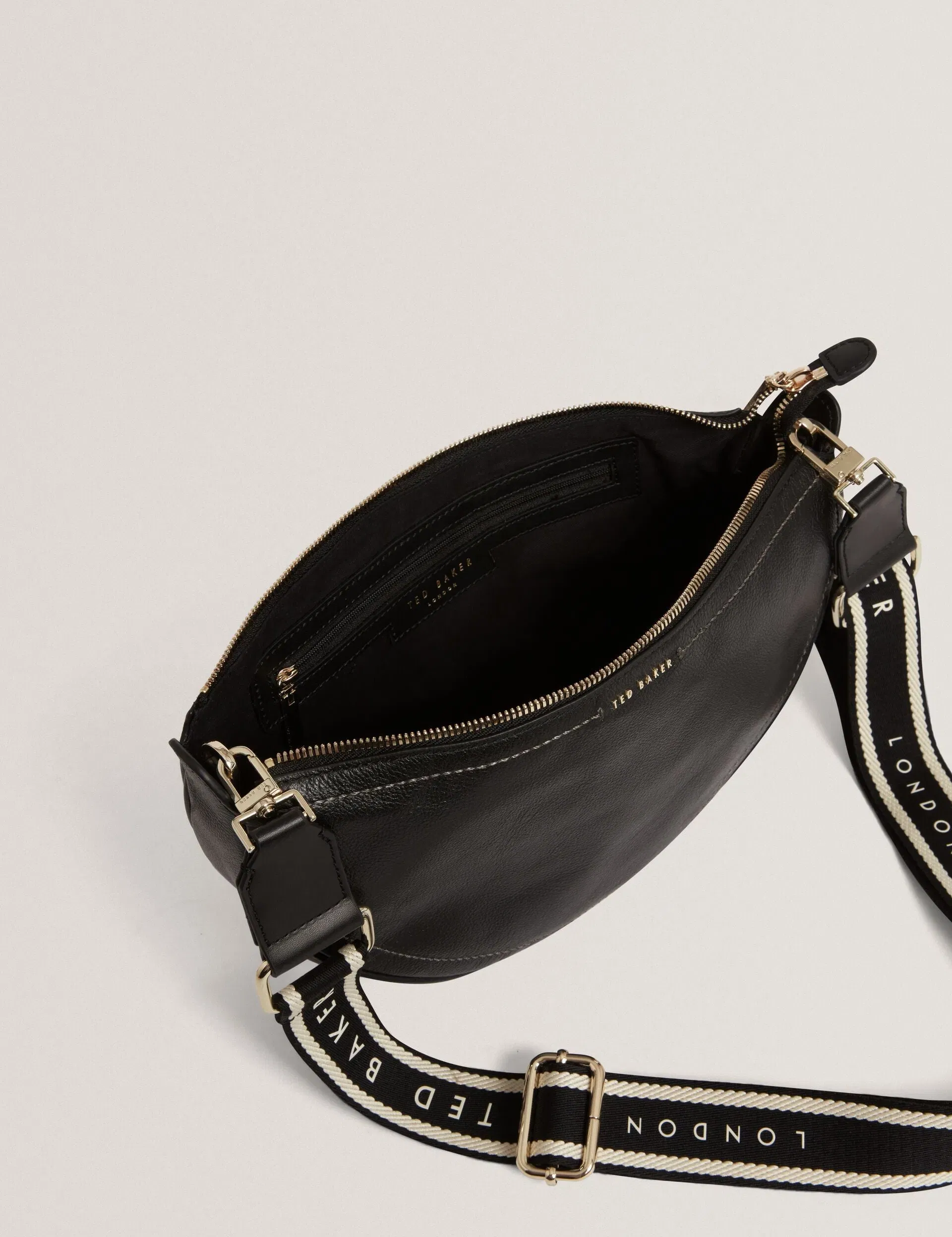 Ted Baker Lorreen Webbing Strap Leather Sling Crossbody Bag Black Women's