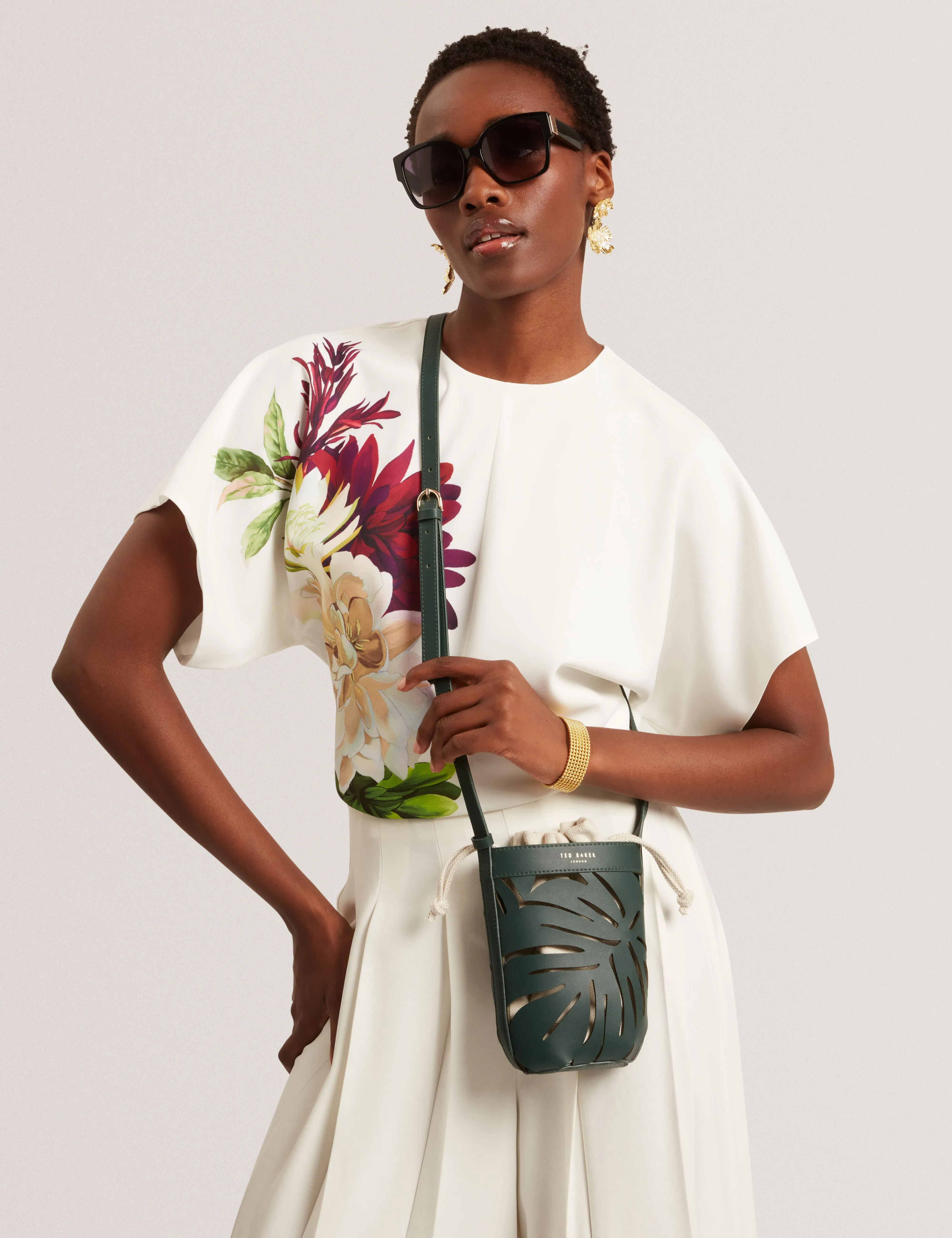 Ted Baker Leafia Leaf Cut Out Mini Crossbody Bucket Bag Green Women's