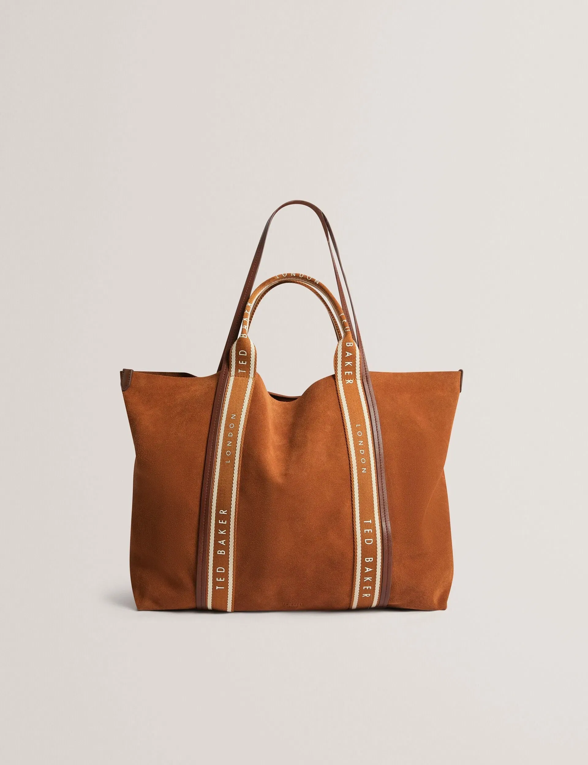 Ted Baker Laurrel Suede Webbing Trim Large Shopper Bag Dark Brown Women's