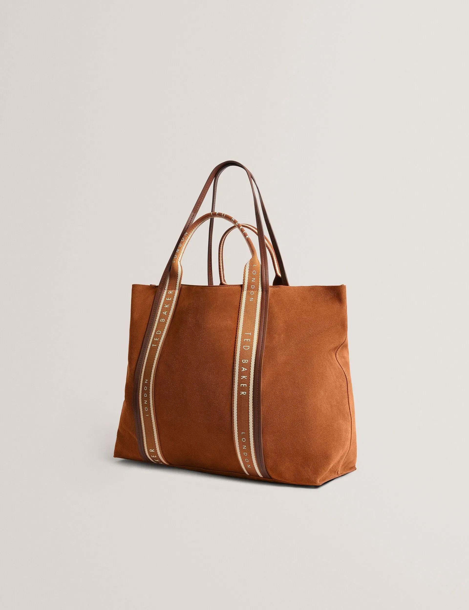 Ted Baker Laurrel Suede Webbing Trim Large Shopper Bag Dark Brown Women's