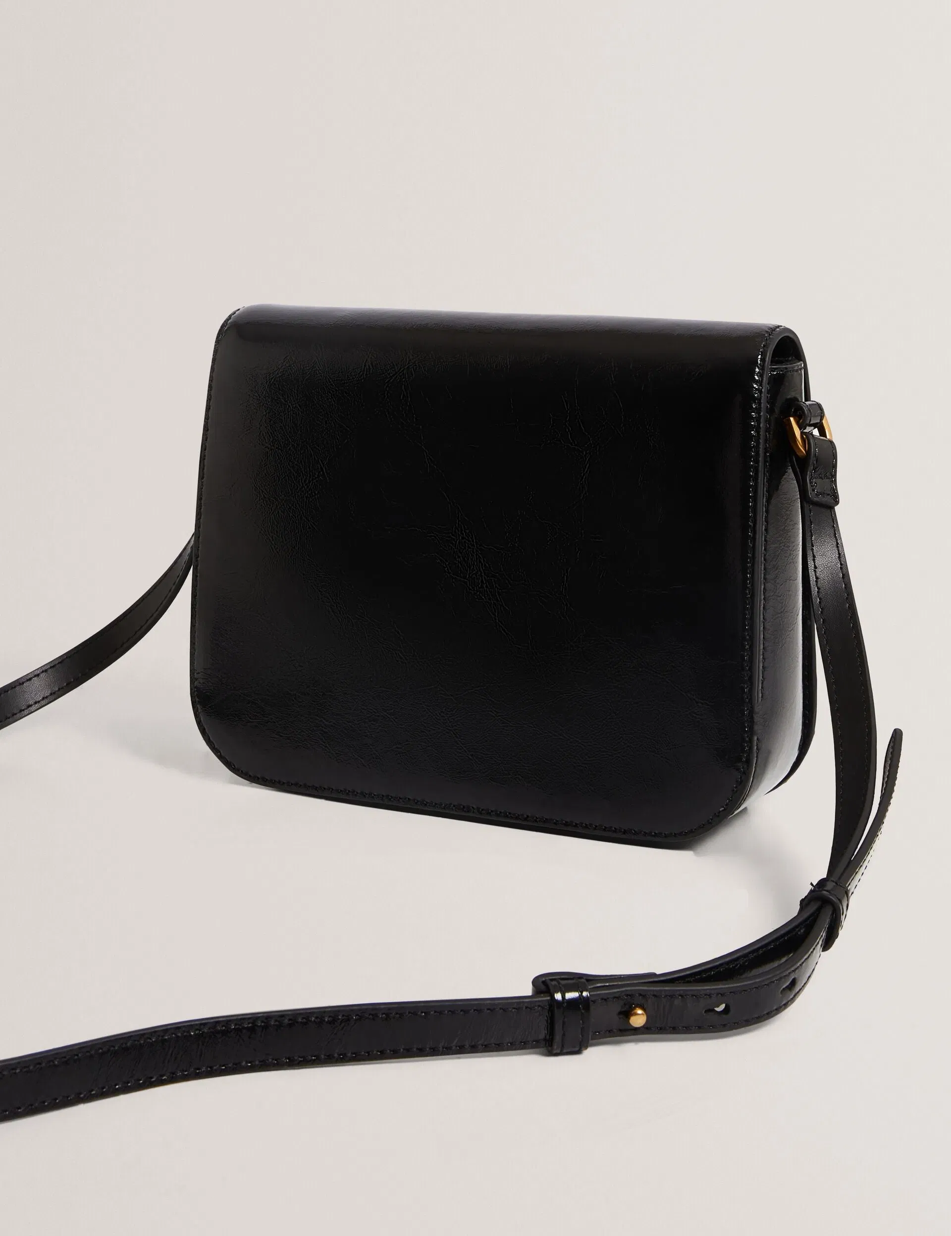 Ted Baker Kkaysie Twist Lock Crinkled Leather Satchel Bag Black Women's
