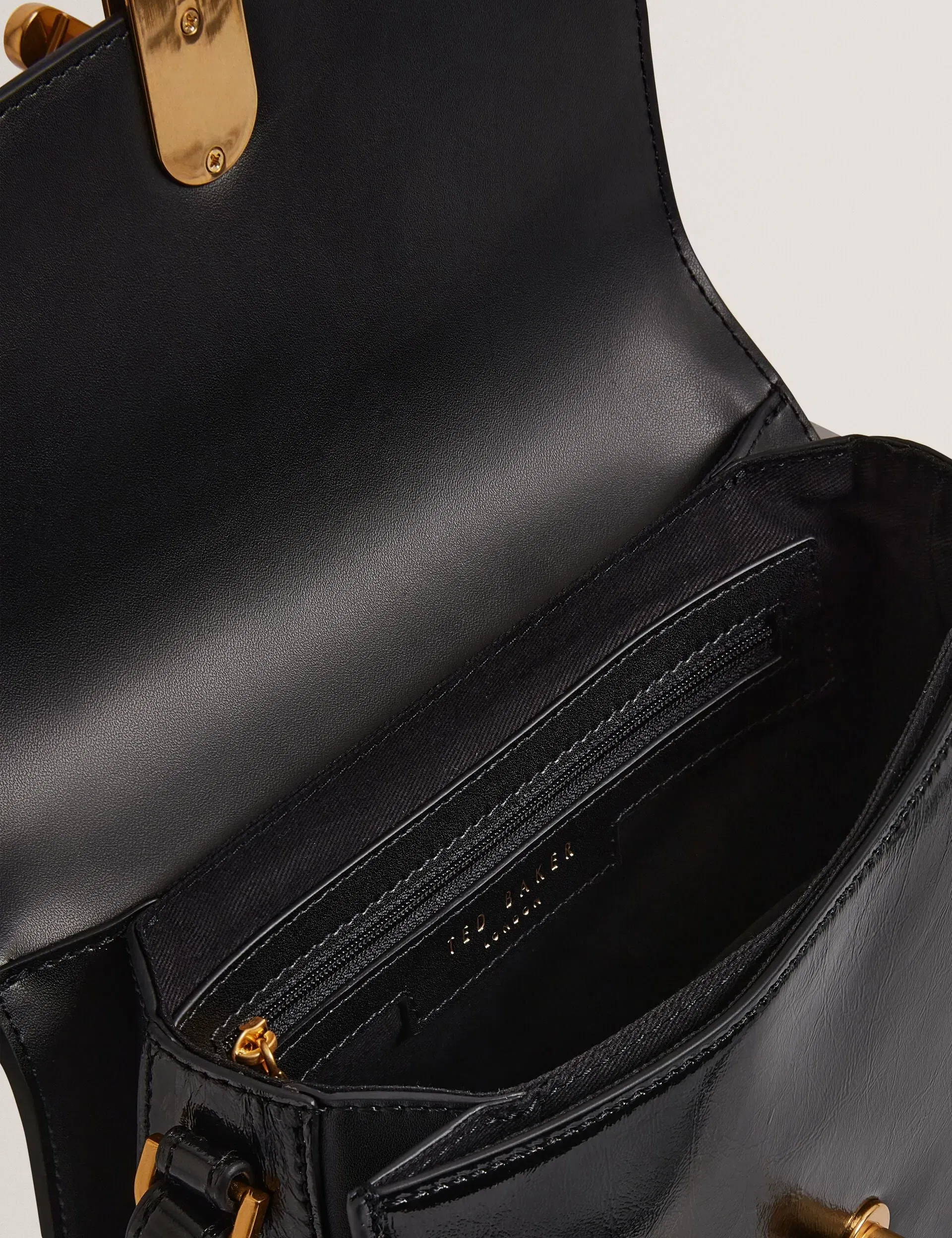 Ted Baker Kkaysie Twist Lock Crinkled Leather Satchel Bag Black Women's