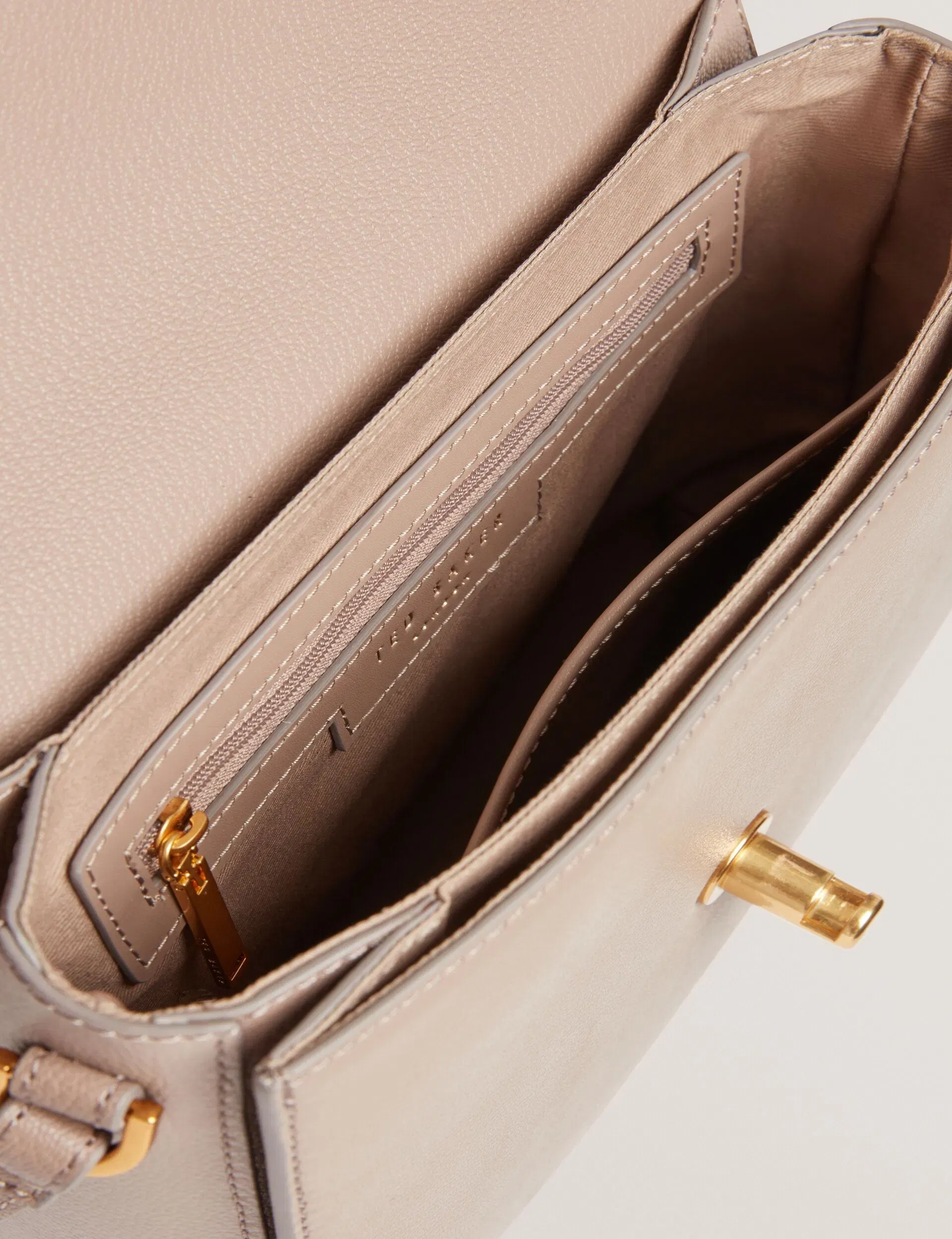 Ted Baker Kkarli Twist Lock Leather Satchel Crossbody Bag Taupe Women's
