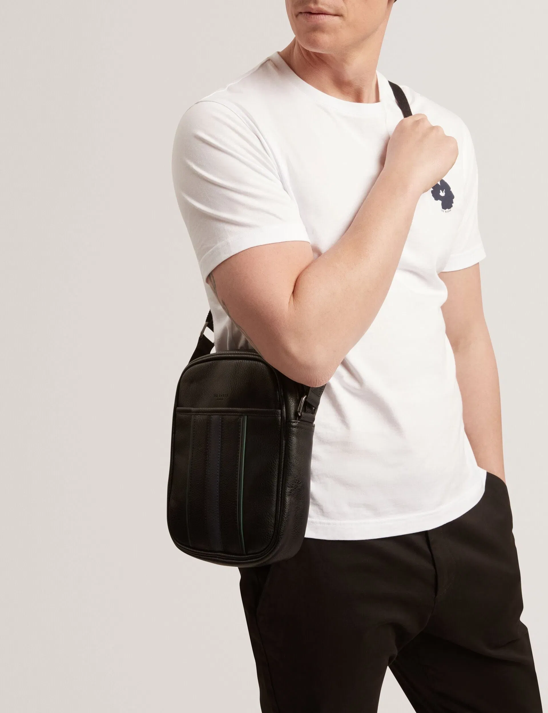 Ted Baker Keiigan Striped Panel Pu Reporter Crossbody Bag Black