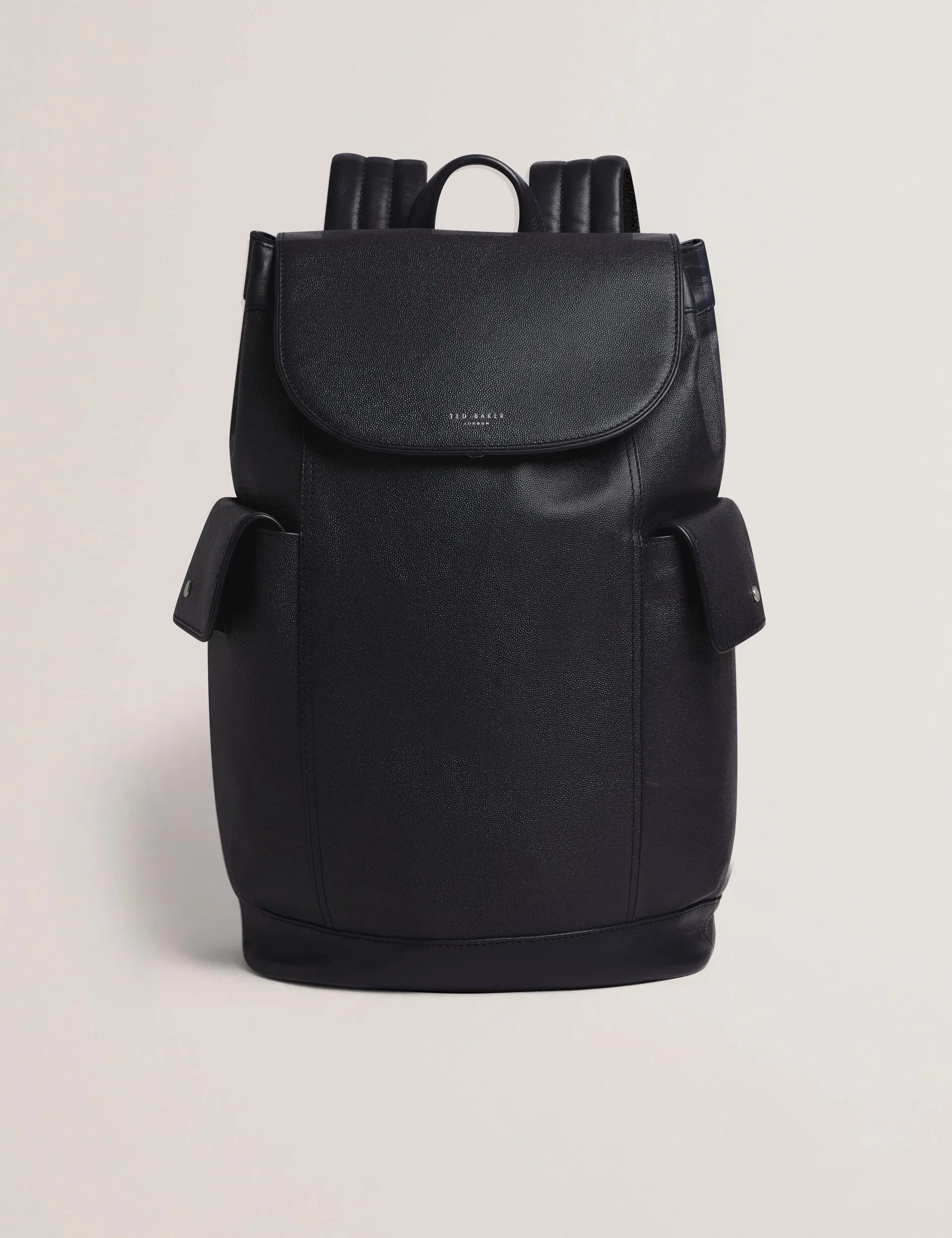 Ted Baker Kailebs Navy Caviar Leather Draw Cord Large Backpack Dark Navy