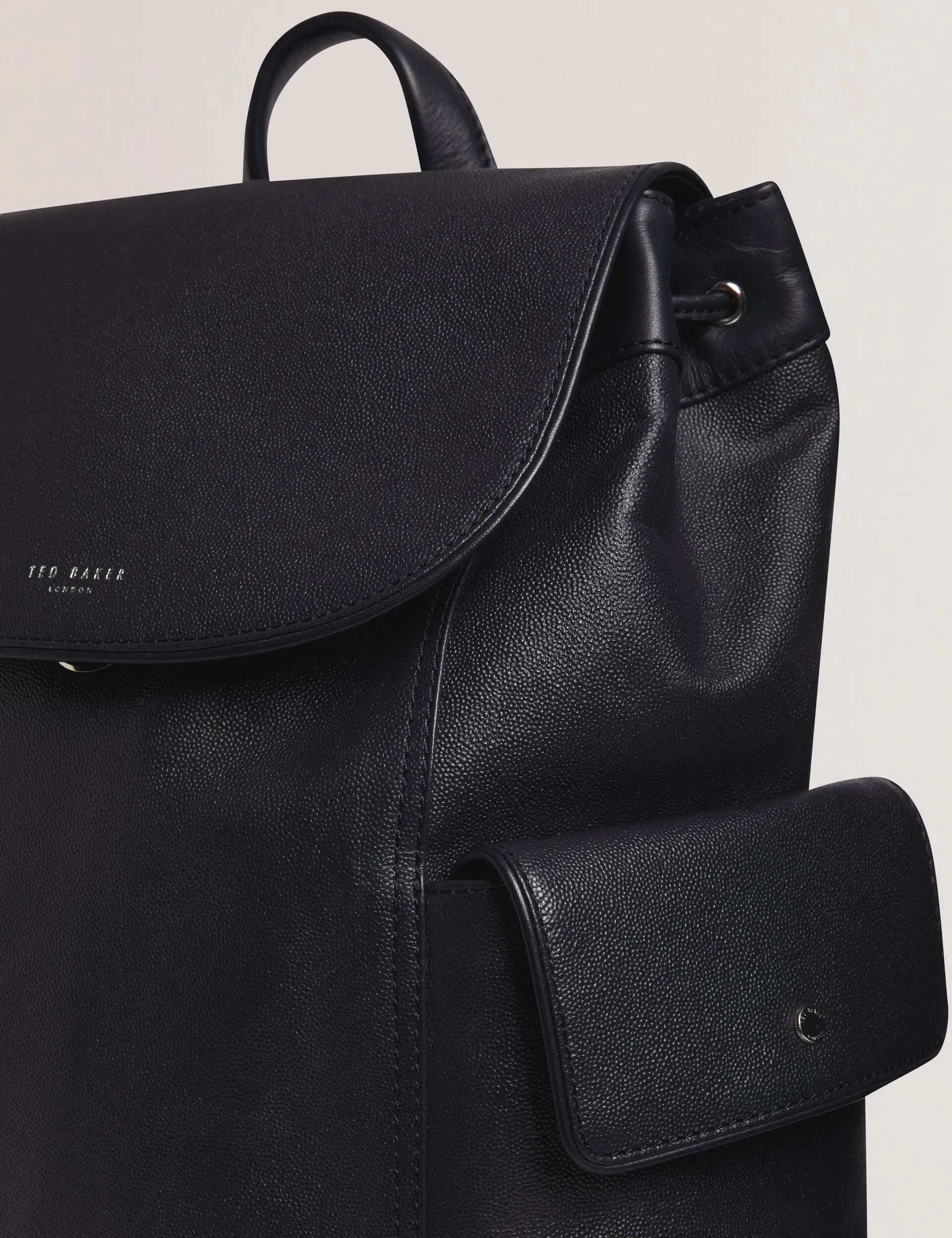 Ted Baker Kailebs Navy Caviar Leather Draw Cord Large Backpack Dark Navy