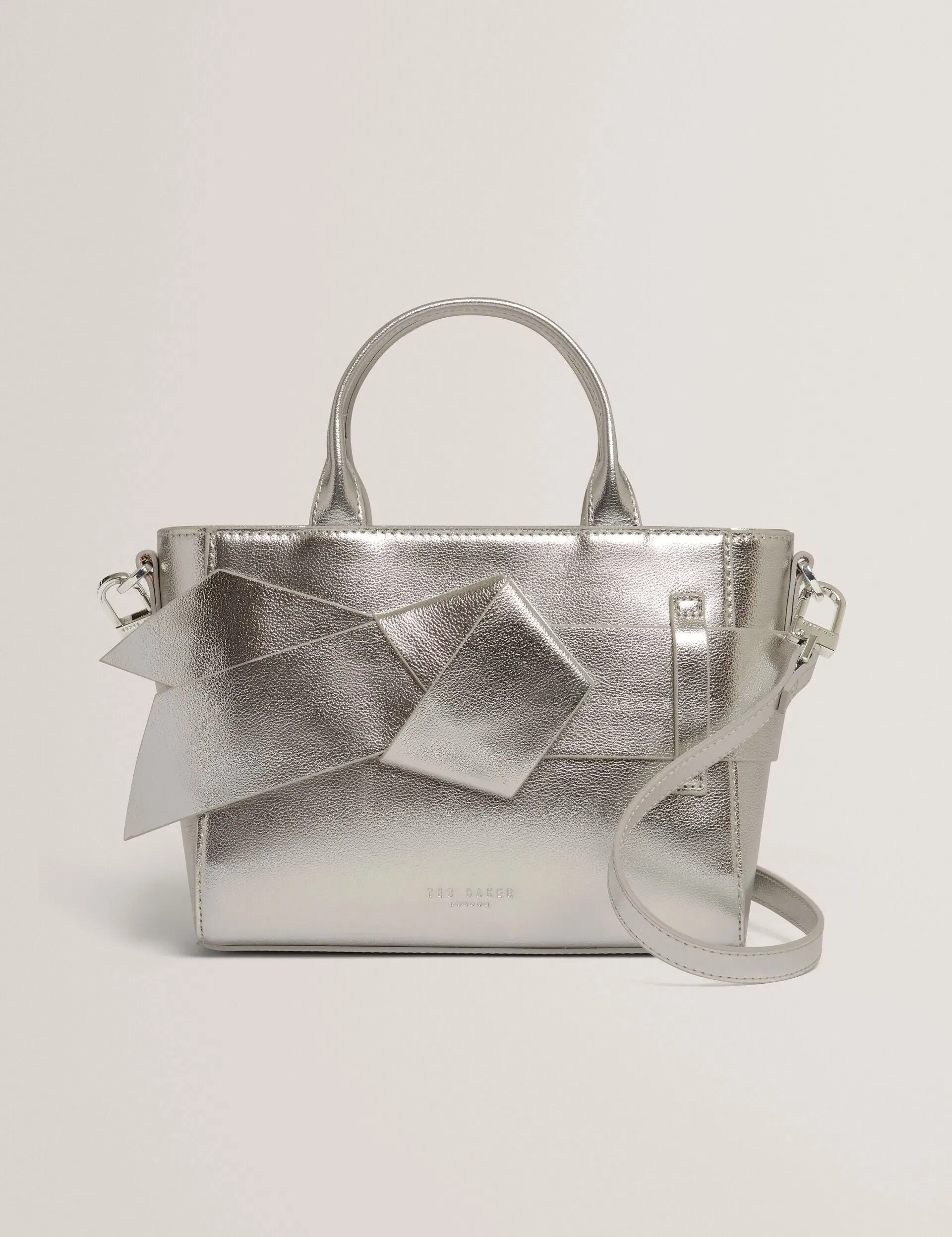 Ted Baker Jimisie Metallic Knot Bow Mini Tote Bag In Silver Women's