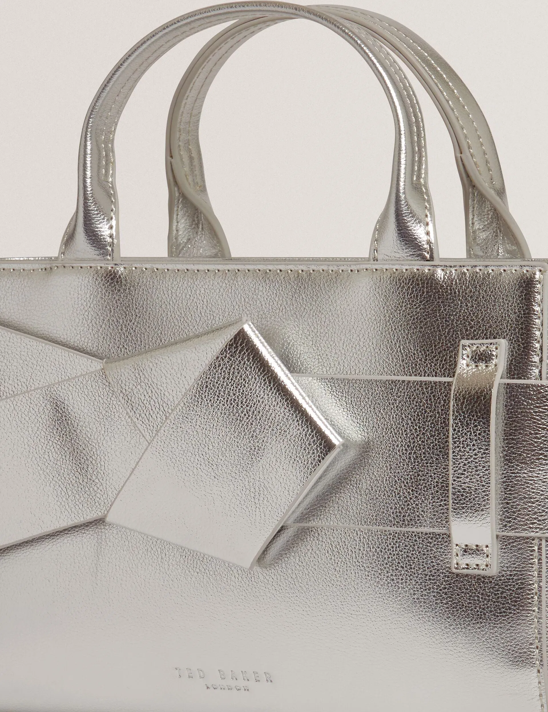 Ted Baker Jimisie Metallic Knot Bow Mini Tote Bag In Silver Women's
