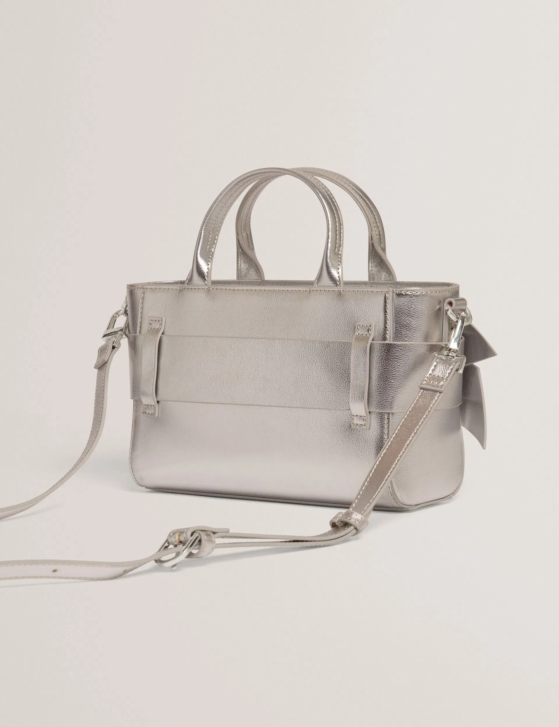 Ted Baker Jimisie Metallic Knot Bow Mini Tote Bag In Silver Women's