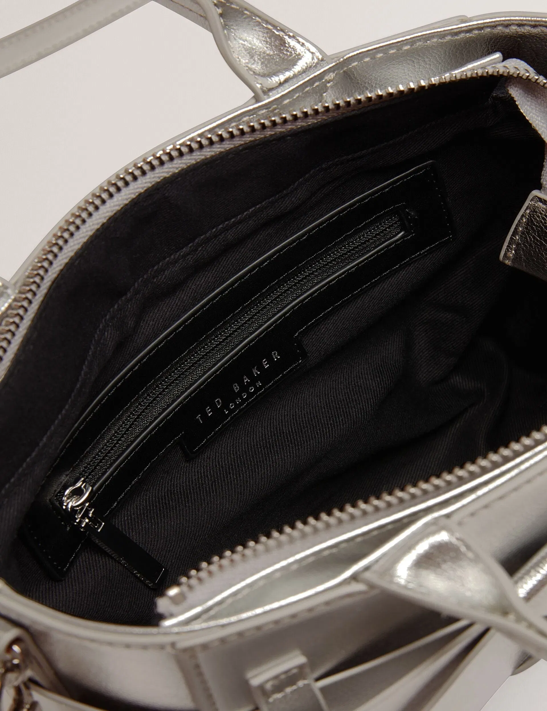 Ted Baker Jimisie Metallic Knot Bow Mini Tote Bag In Silver Women's
