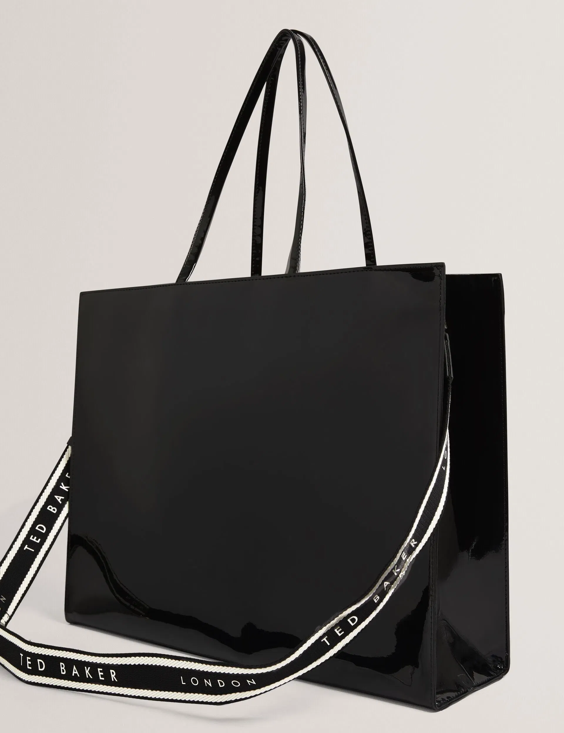 Ted Baker Iconna Patent Webbing Strap Wide Icon Tote Bag Black Women's