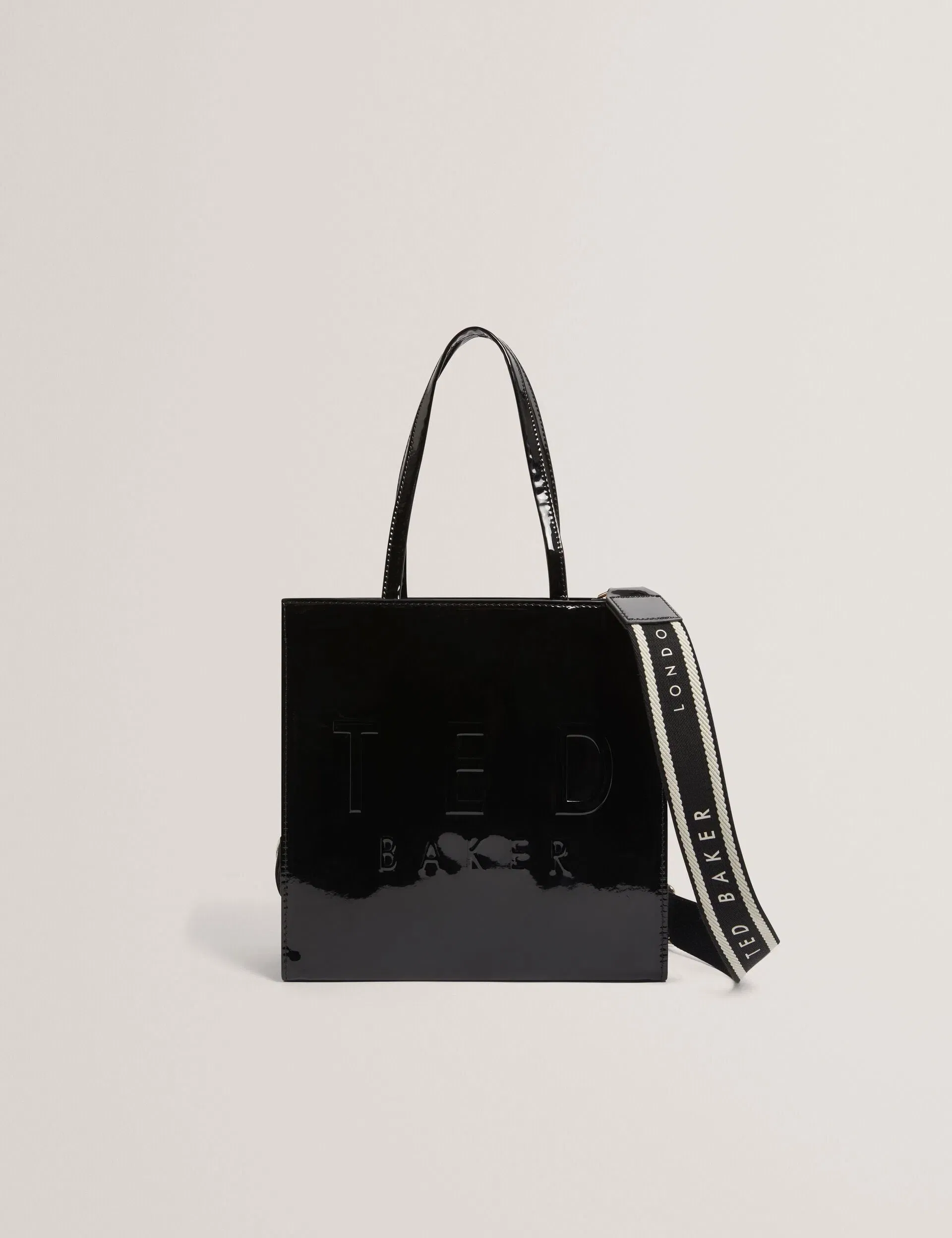 Ted Baker Iconica Patent Webbing Strap Small Icon Tote Bag Black Women's