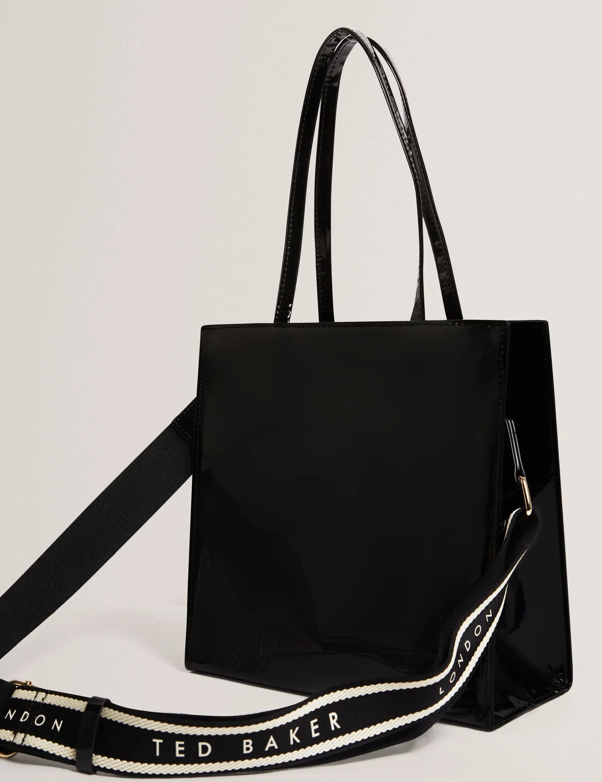 Ted Baker Iconica Patent Webbing Strap Small Icon Tote Bag Black Women's