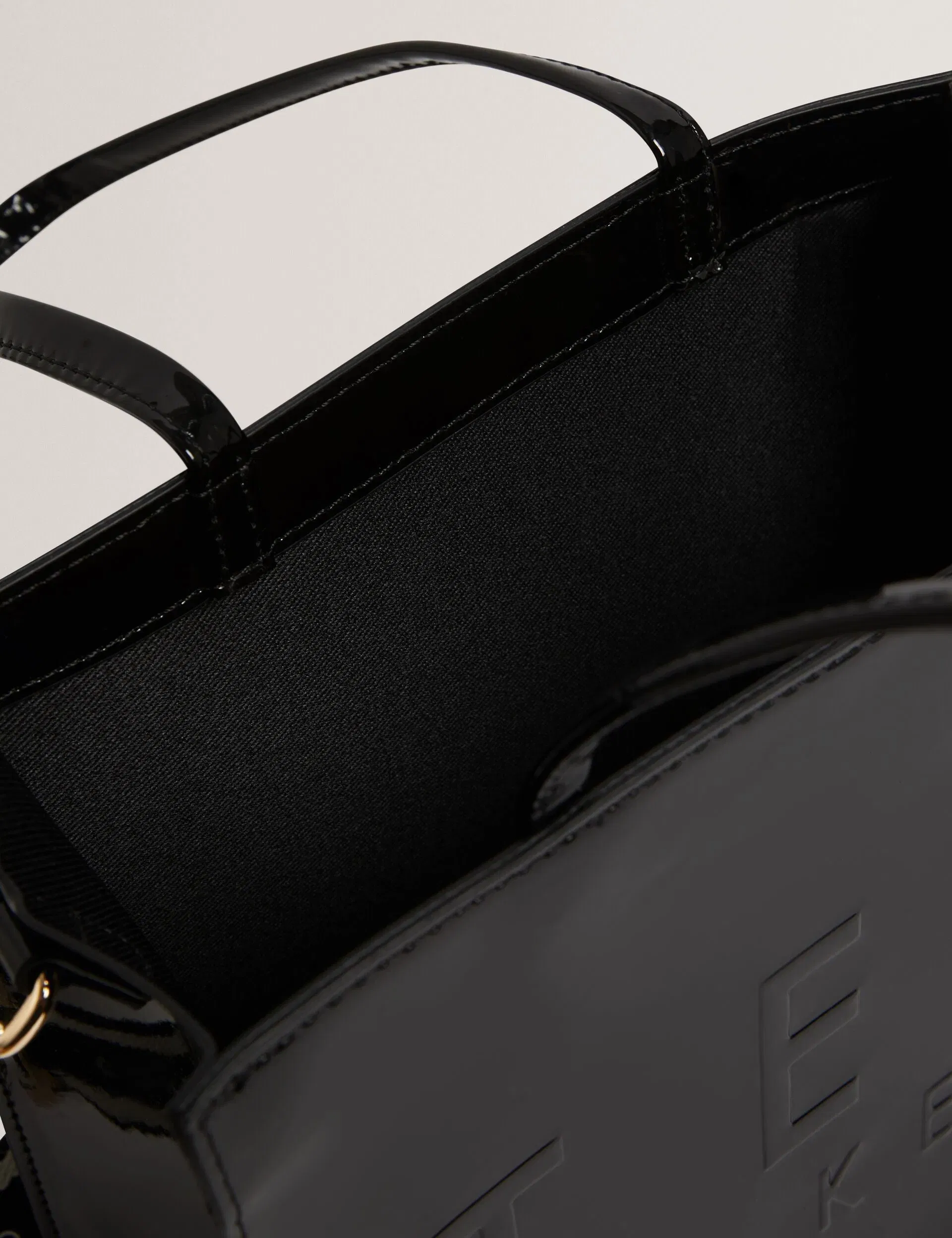 Ted Baker Iconica Patent Webbing Strap Small Icon Tote Bag Black Women's
