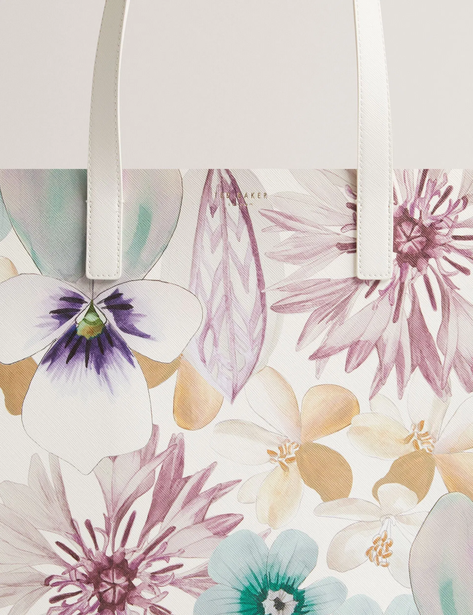 Ted Baker Halena Petal Print Pu Large Icon Tote Bag White Women's