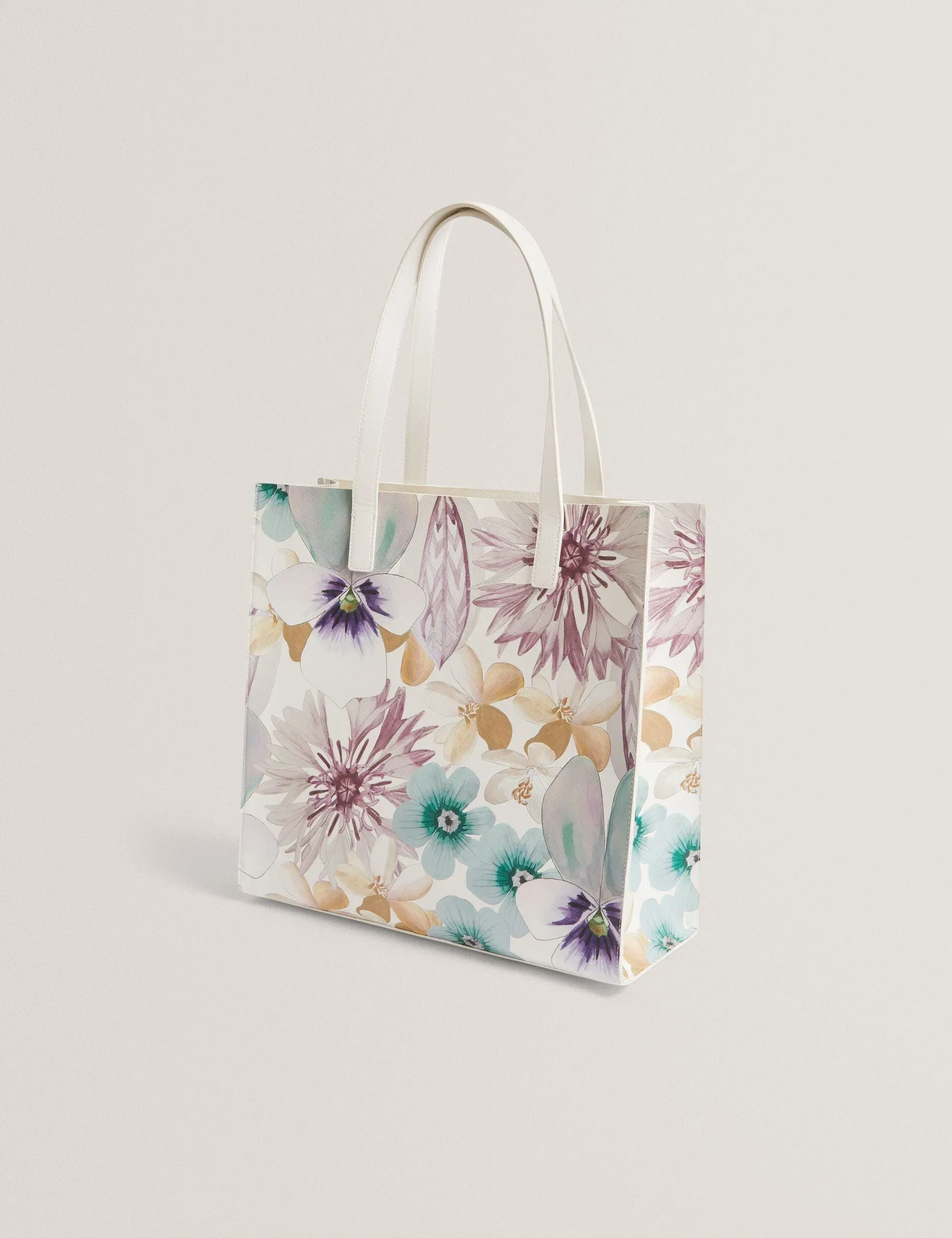 Ted Baker Halena Petal Print Pu Large Icon Tote Bag White Women's