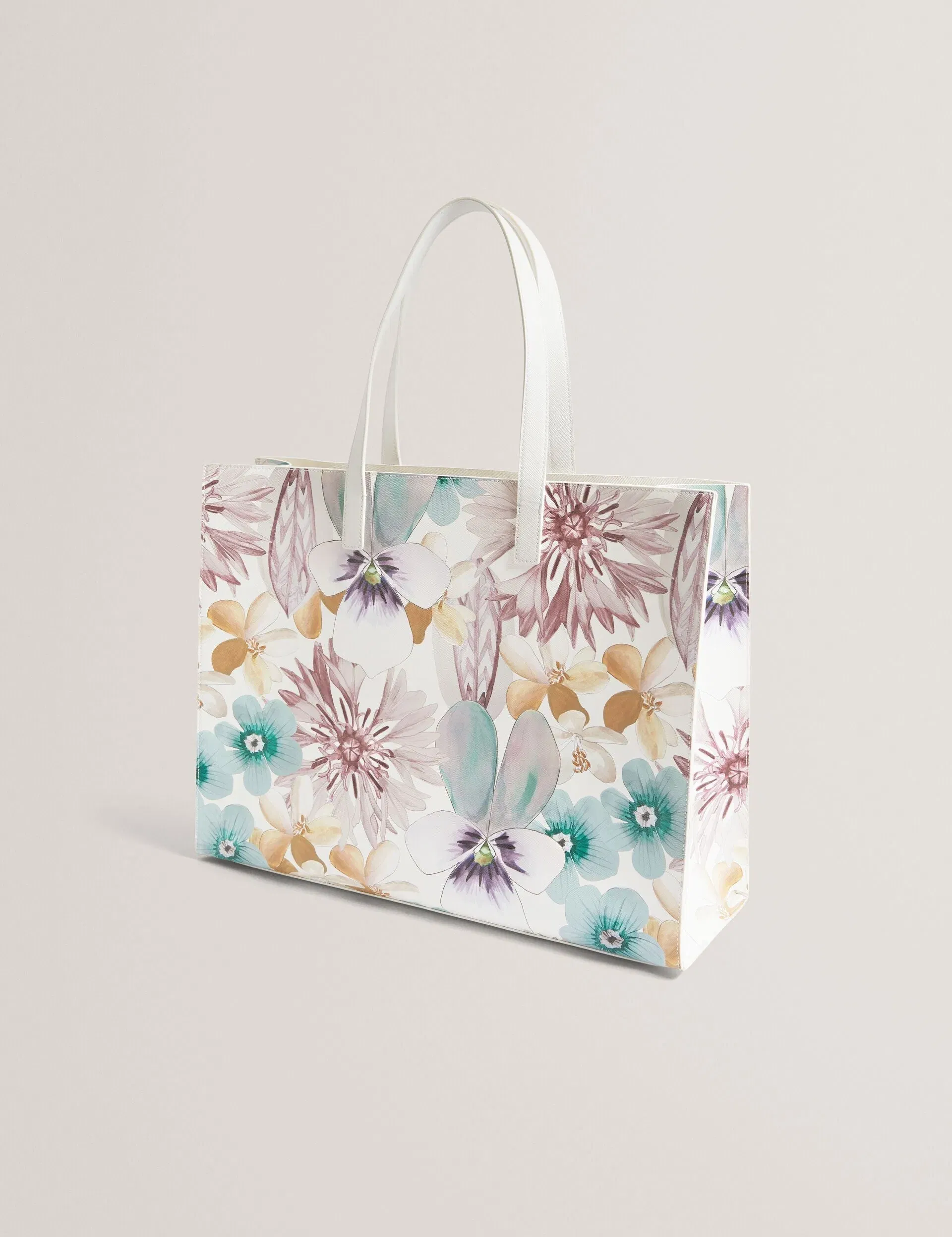 Ted Baker Haleen Petal Print Pu Wide Icon Tote Bag White Women's
