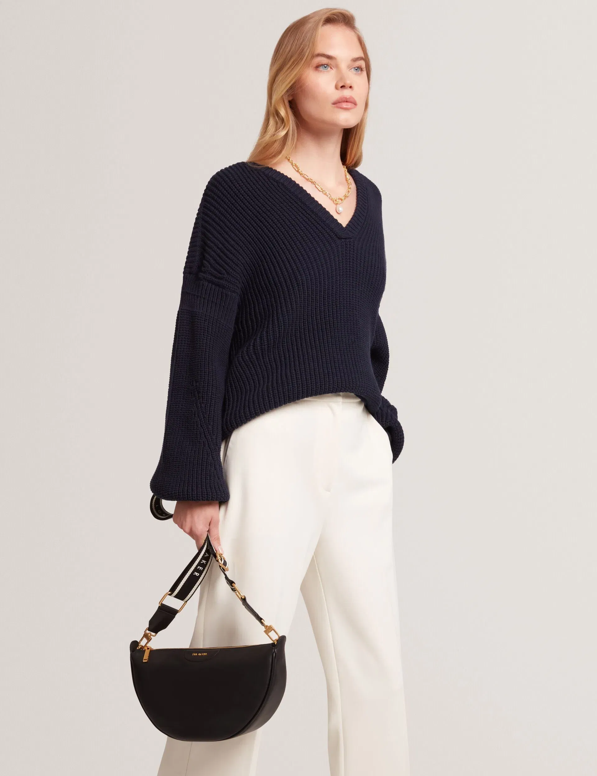 Ted Baker Essina Black Half Moon Leather Crossbody Bag Women's