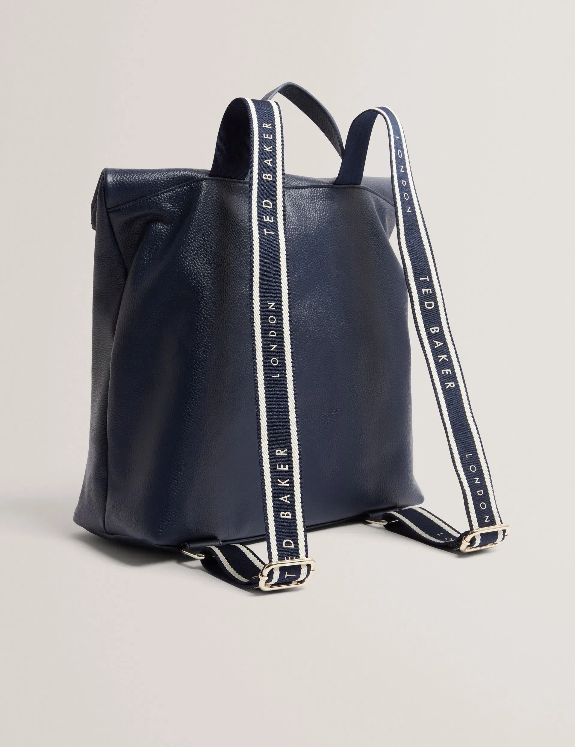 Ted Baker Essaya Leather Webbing Strap Fold Over Backpack Navy Women's