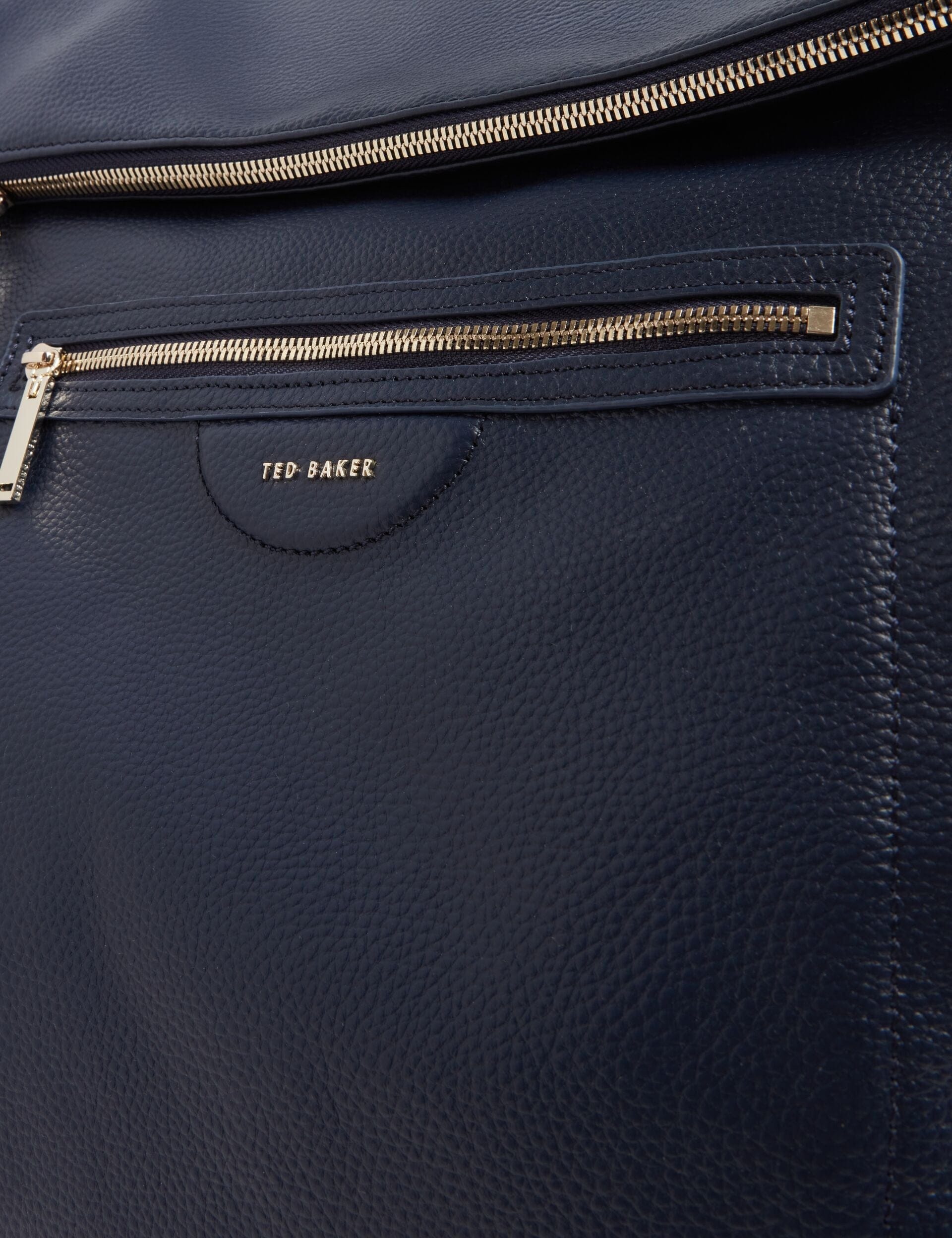 Ted Baker Essaya Leather Webbing Strap Fold Over Backpack Navy Women's