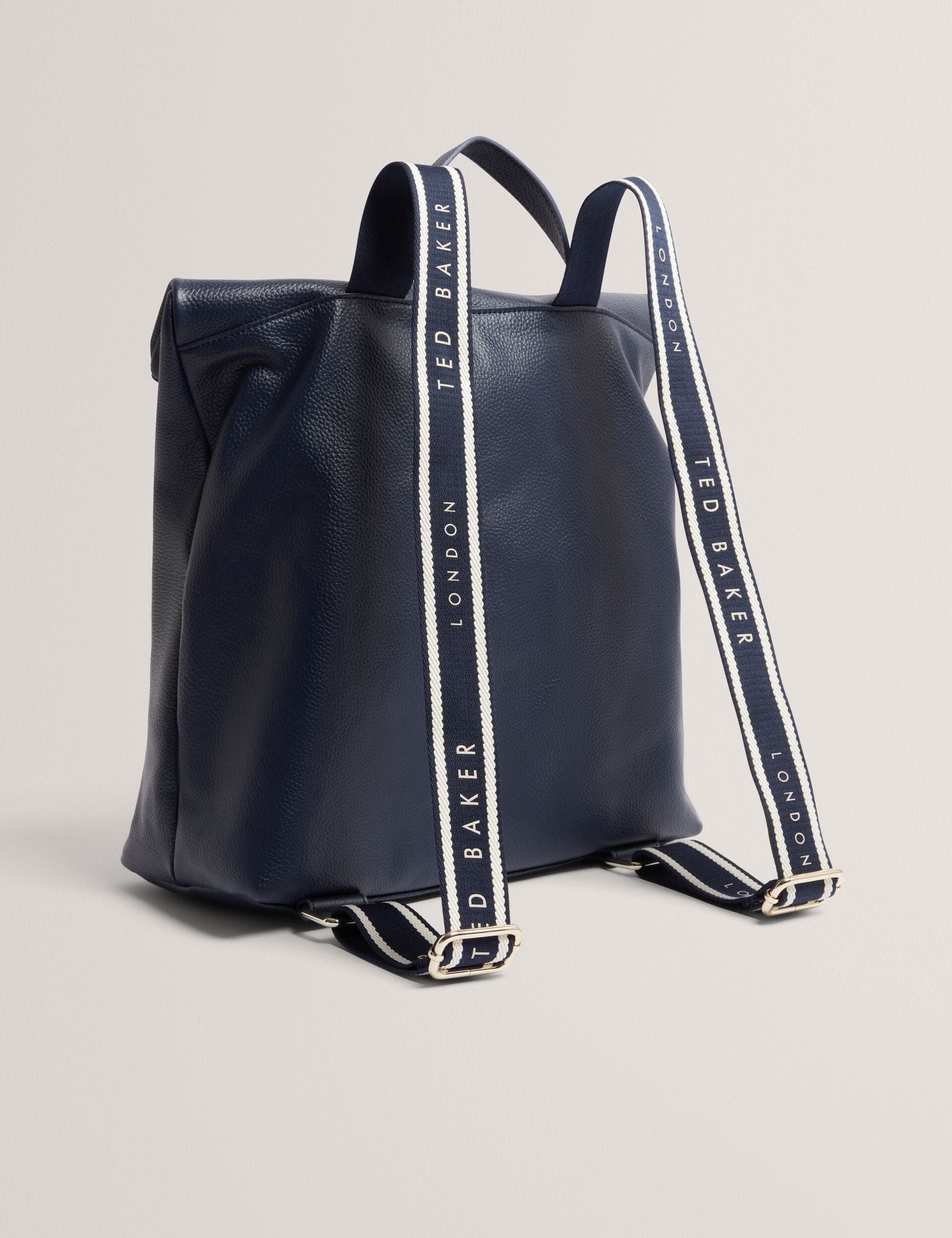Ted Baker Essaya Leather Webbing Strap Fold Over Backpack Navy Women's
